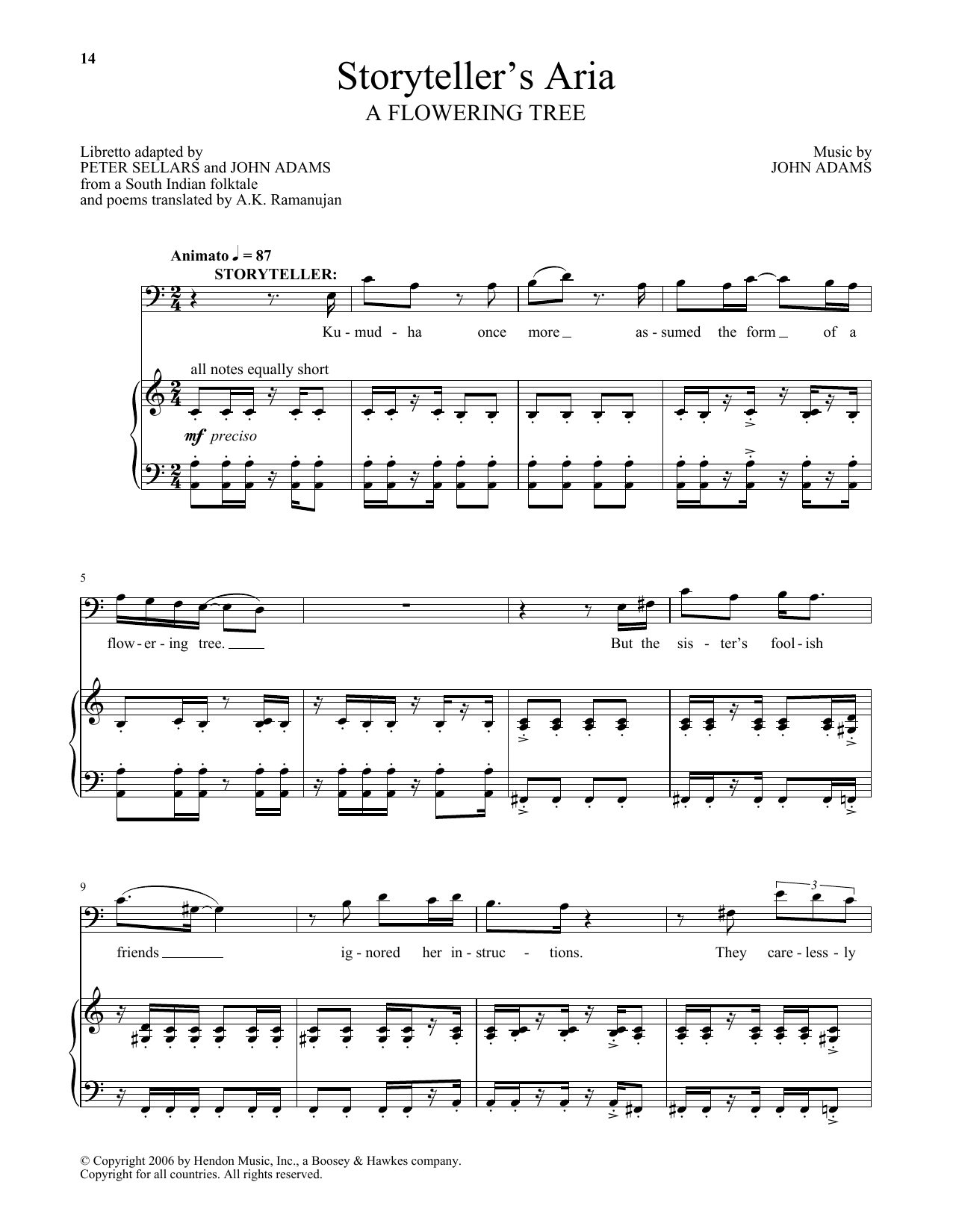 John Adams Storyteller's Aria (from A Flowering Tree) Sheet Music Notes & Chords for Piano & Vocal - Download or Print PDF