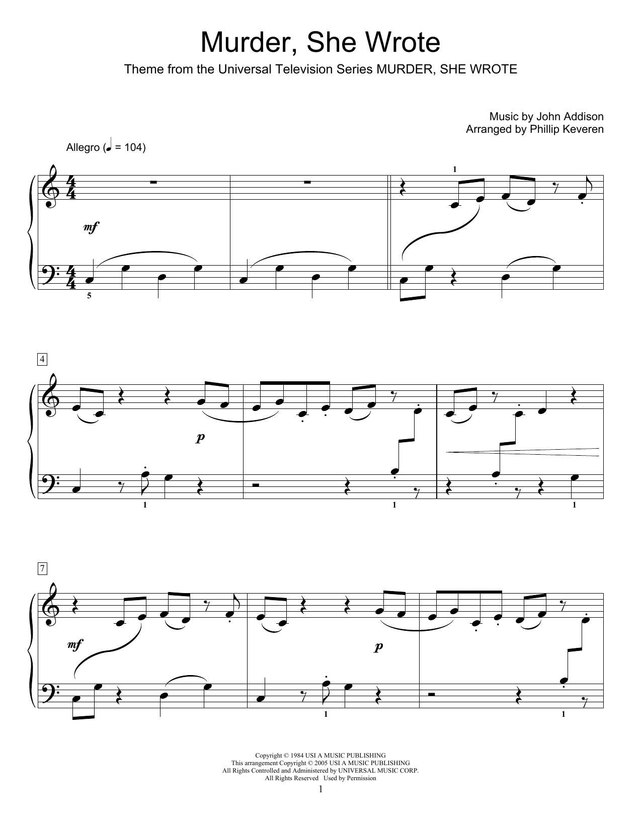 Phillip Keveren Murder, She Wrote Sheet Music Notes & Chords for Educational Piano - Download or Print PDF