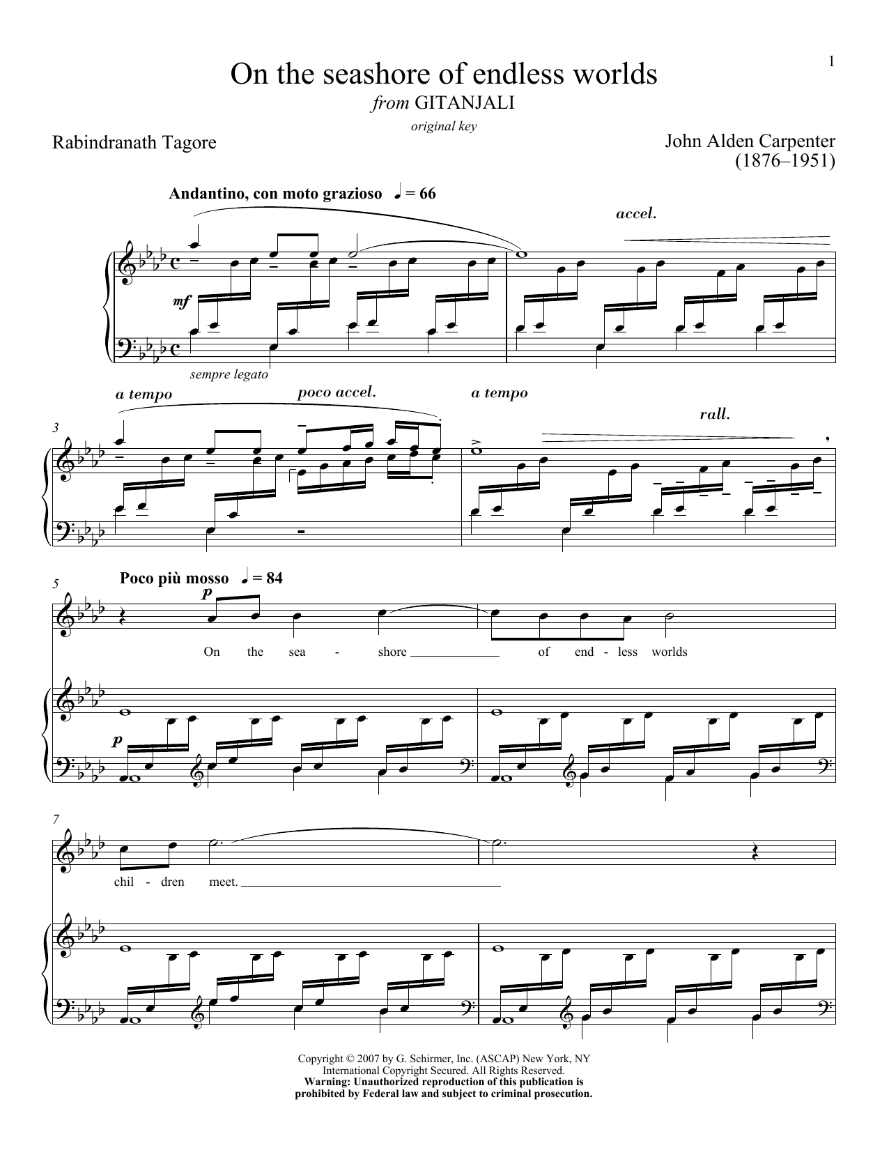 John Alden Carpenter On The Seashore Of Endless Worlds Sheet Music Notes & Chords for Piano & Vocal - Download or Print PDF