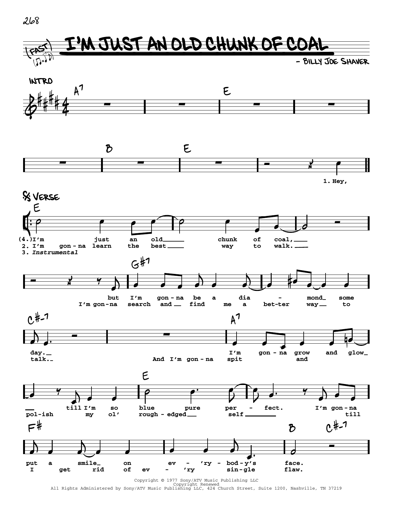 John Anderson I'm Just An Old Chunk Of Coal Sheet Music Notes & Chords for Real Book – Melody, Lyrics & Chords - Download or Print PDF