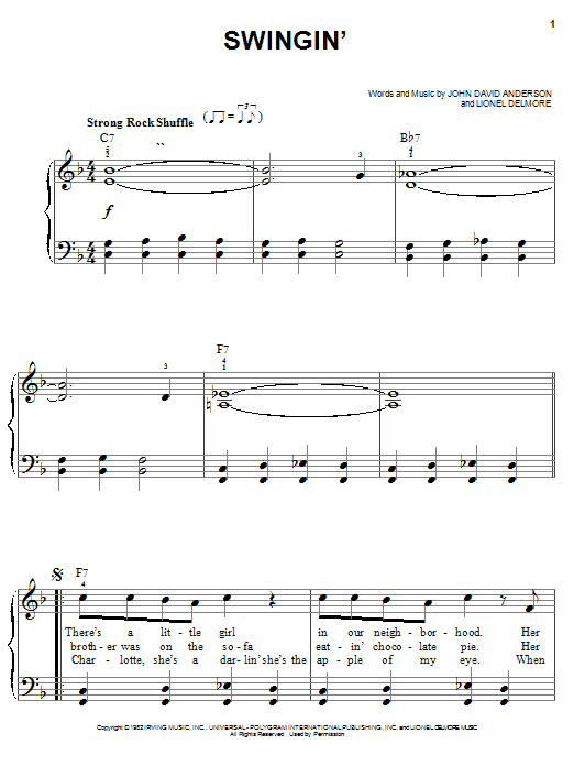 John Anderson Swingin' Sheet Music Notes & Chords for Easy Piano - Download or Print PDF