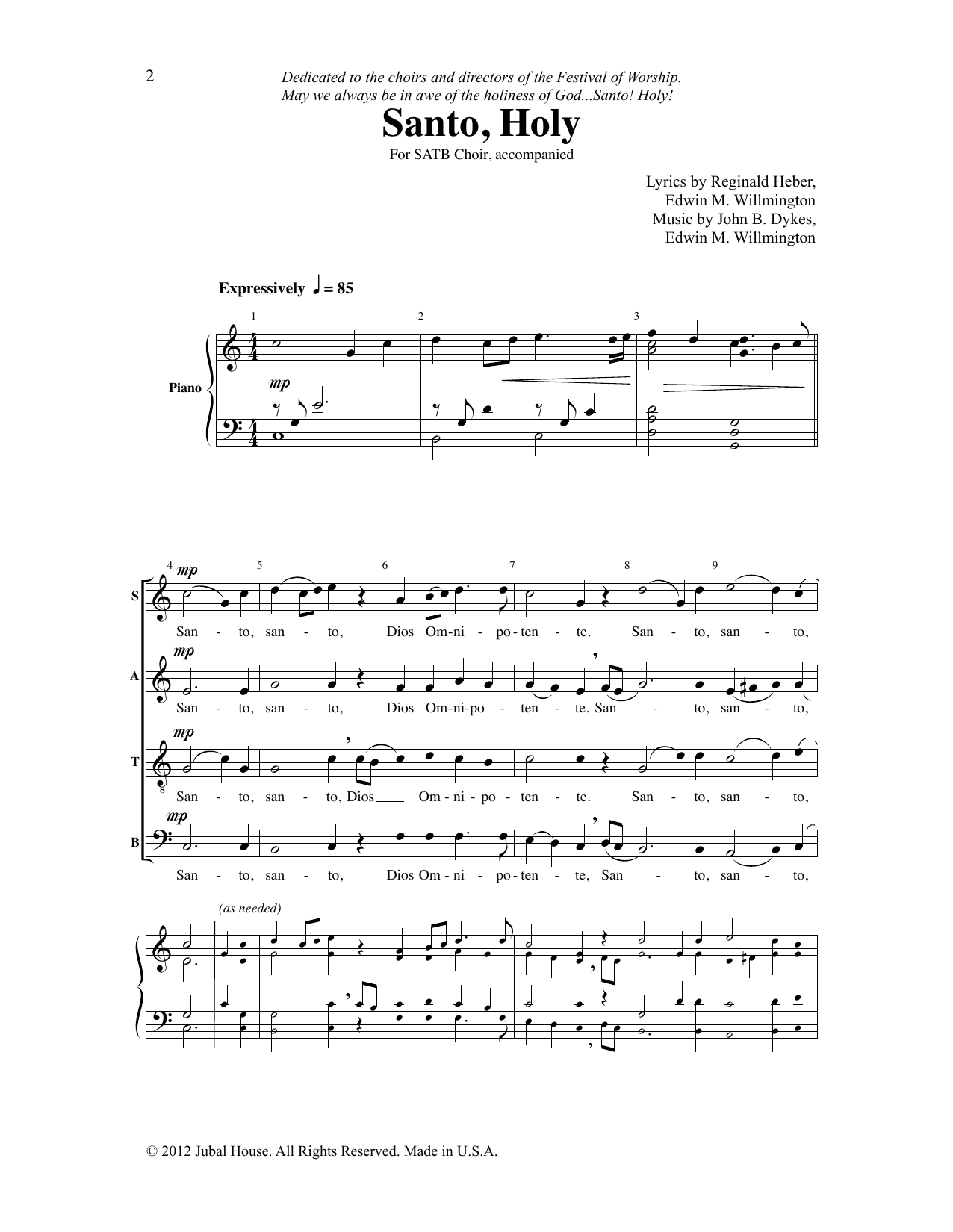 John B. Dykes & Edwin M. Willmington Santo, Holy Sheet Music Notes & Chords for SATB Choir - Download or Print PDF