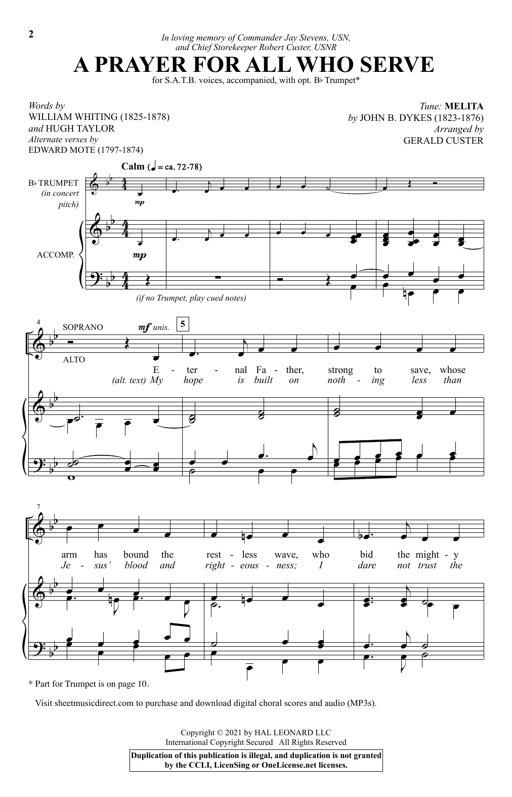 John B. Dykes A Prayer For All Who Serve (arr. Gerald Custer) Sheet Music Notes & Chords for SATB Choir - Download or Print PDF