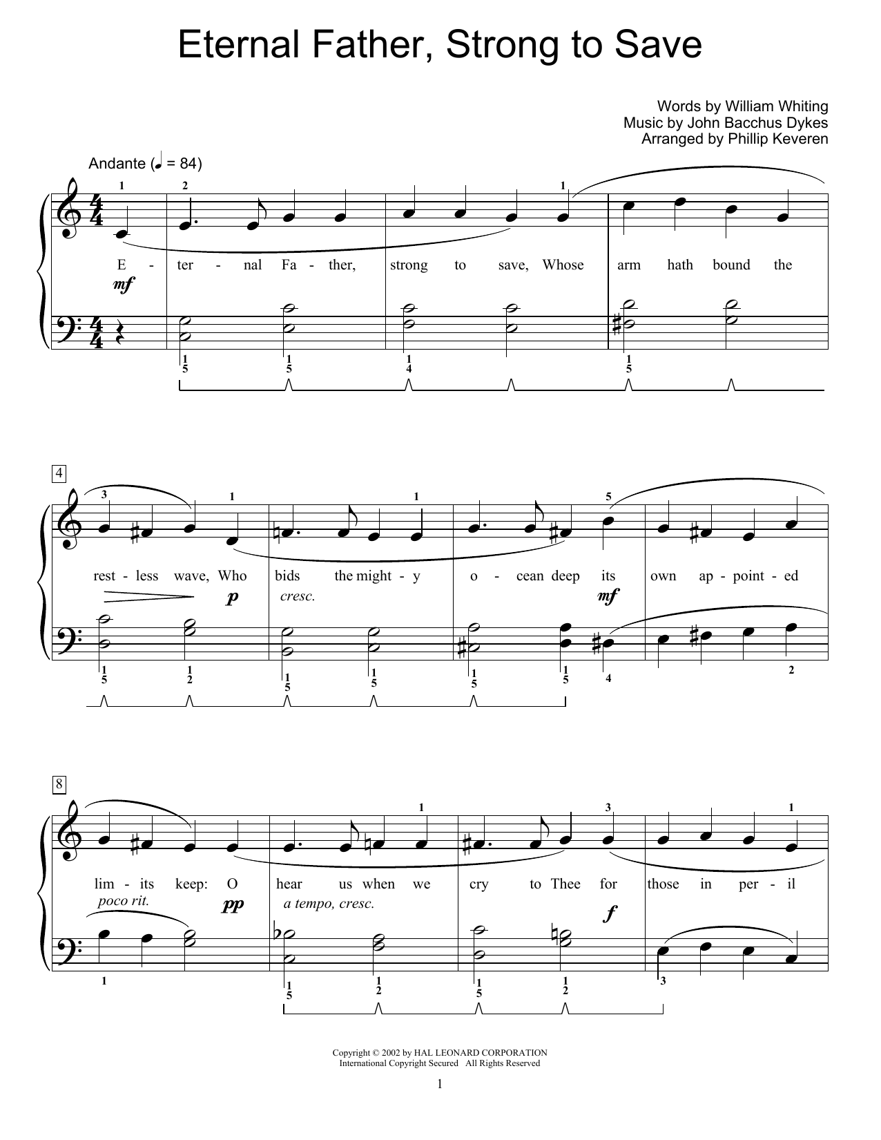 John Bacchus Dykes Eternal Father, Strong To Save Sheet Music Notes & Chords for Educational Piano - Download or Print PDF