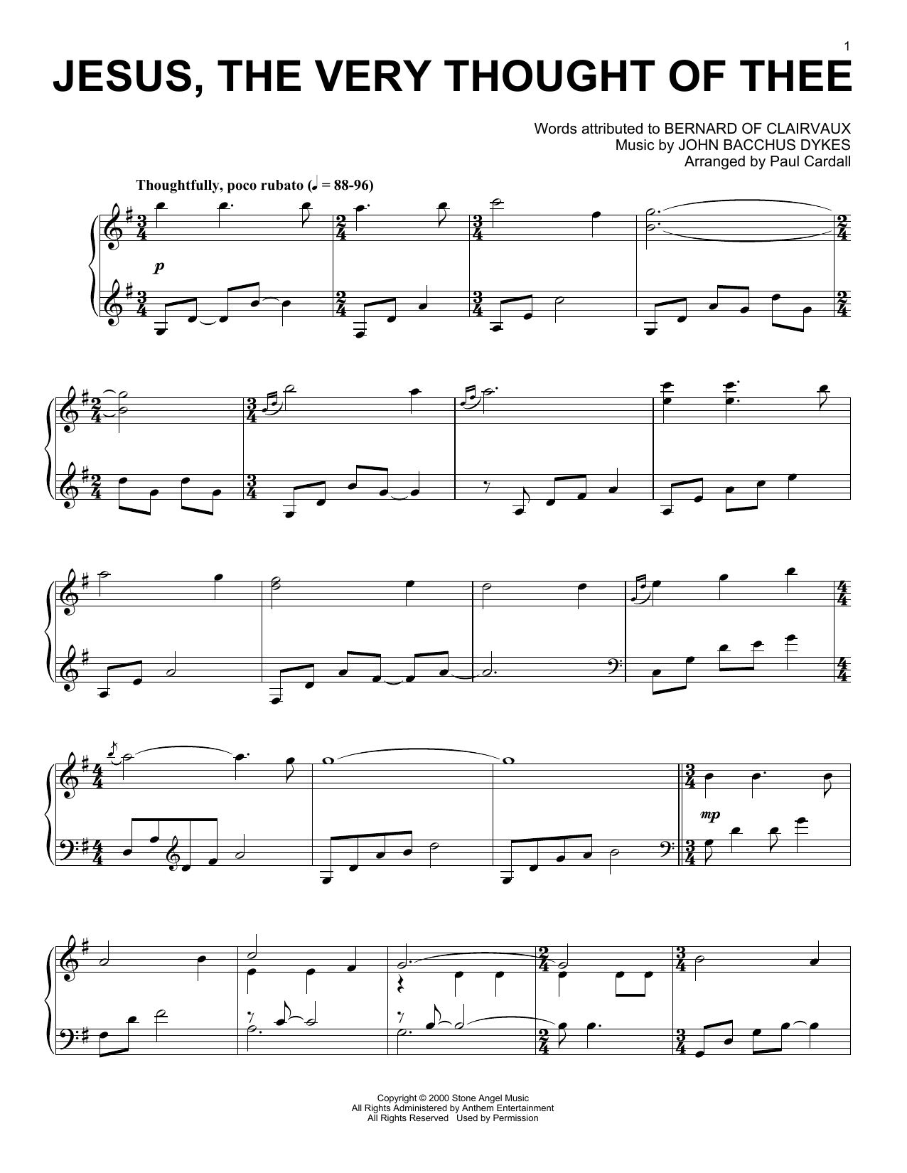 John Bacchus Dykes Jesus, The Very Thought Of Thee (arr. Paul Cardall) Sheet Music Notes & Chords for Piano Solo - Download or Print PDF