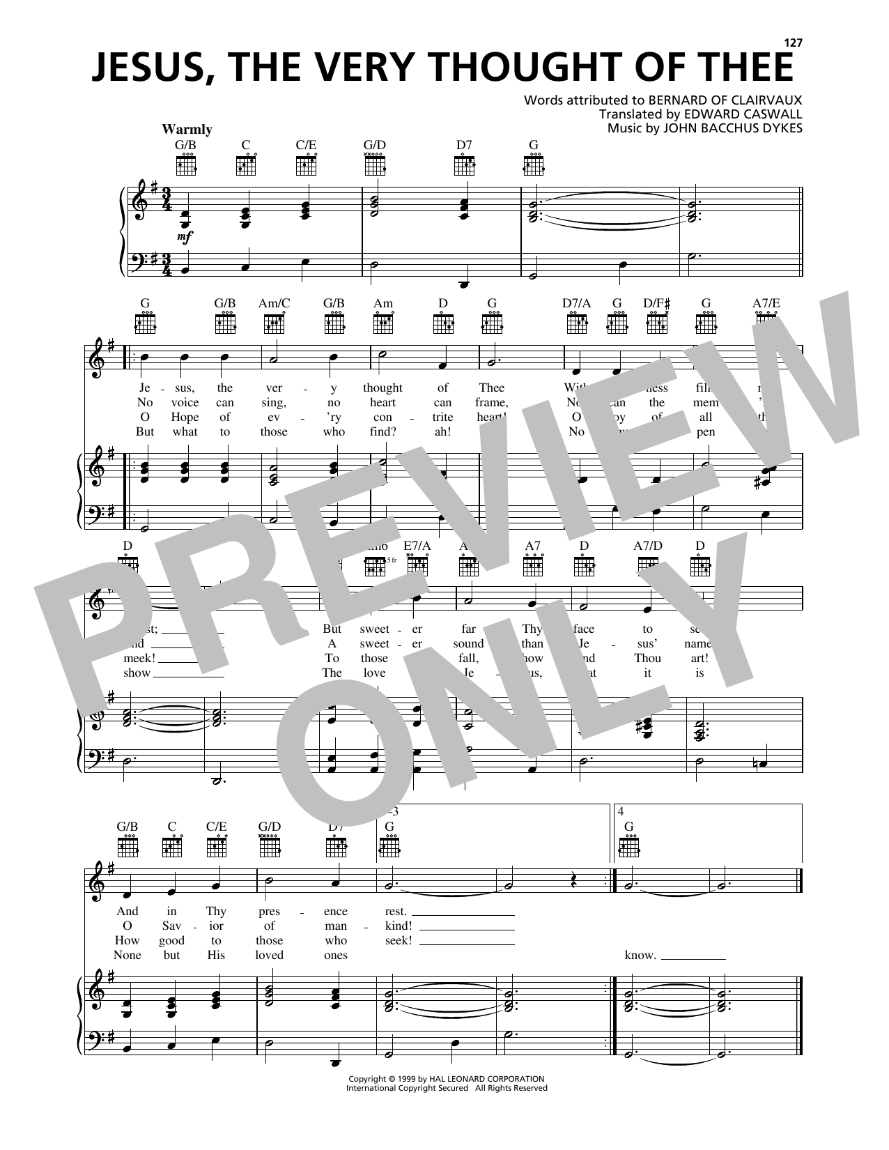 John Bacchus Dykes Jesus, The Very Thought Of Thee Sheet Music Notes & Chords for Piano, Vocal & Guitar Chords (Right-Hand Melody) - Download or Print PDF