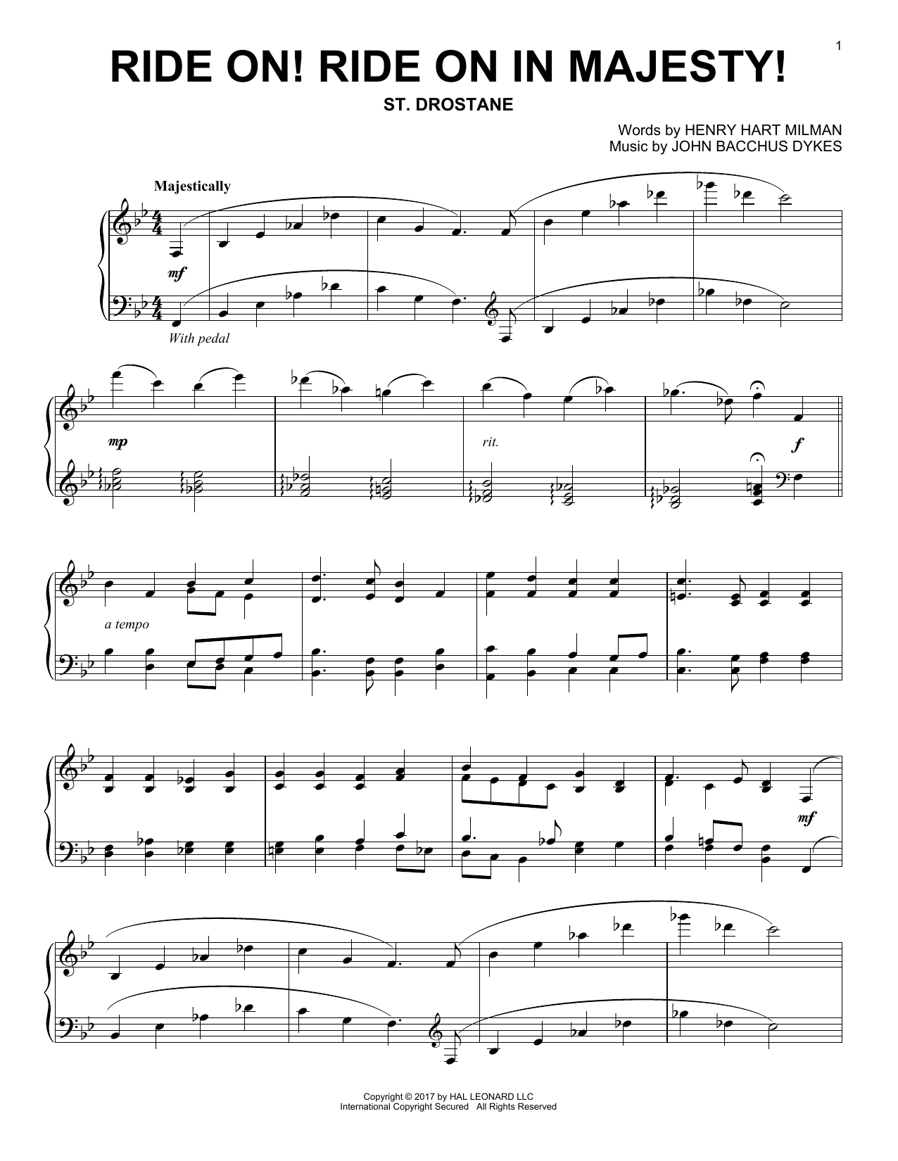 John Bacchus Dykes Ride On! Ride On In Majesty! Sheet Music Notes & Chords for Piano - Download or Print PDF