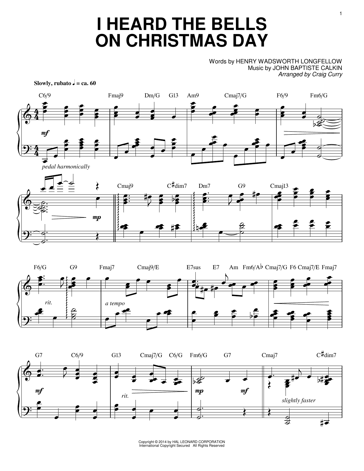 Craig Curry I Heard The Bells On Christmas Day Sheet Music Notes & Chords for Piano - Download or Print PDF