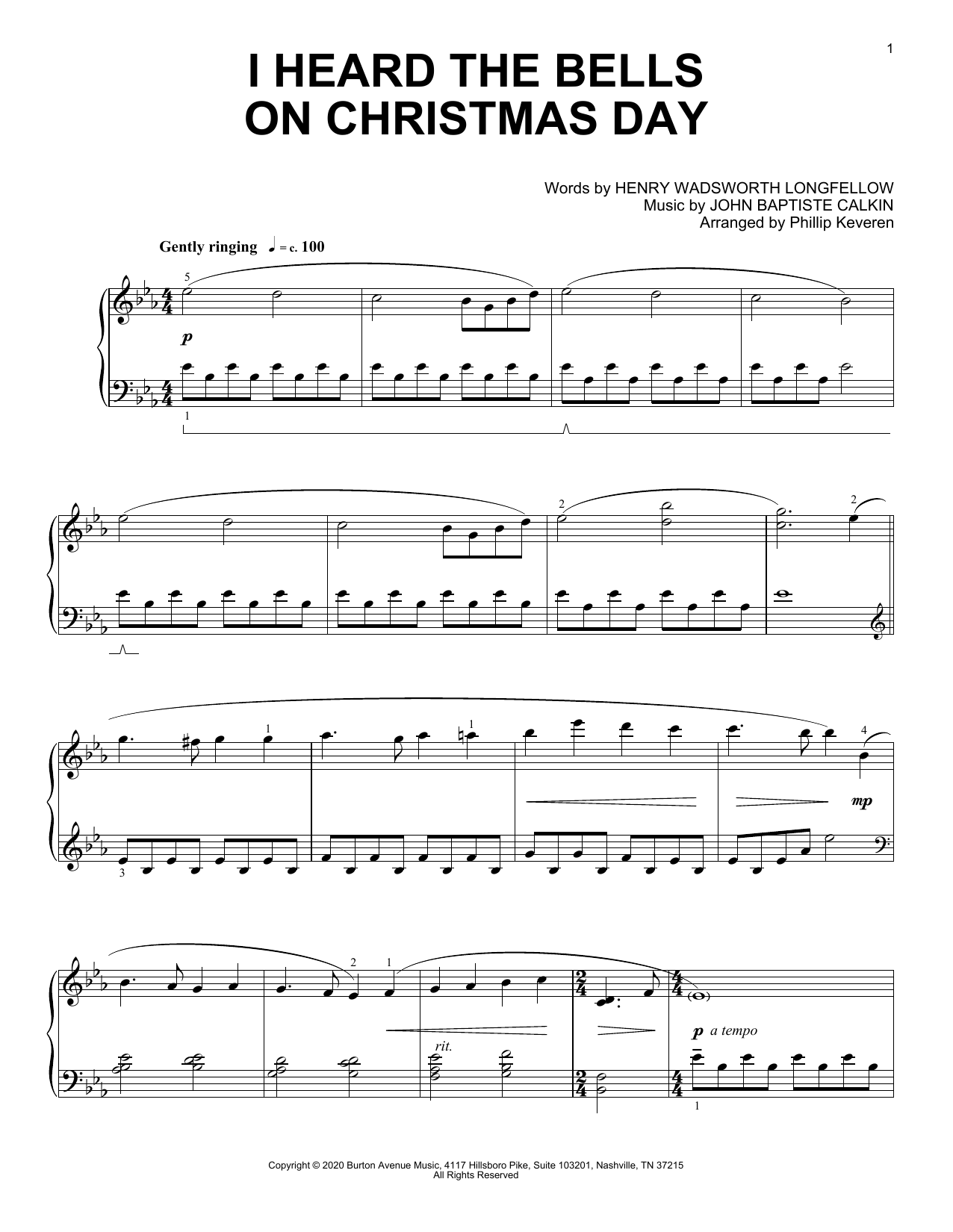 John Baptiste Calkin I Heard The Bells On Christmas Day (arr. Phillip Keveren) Sheet Music Notes & Chords for Piano Solo - Download or Print PDF