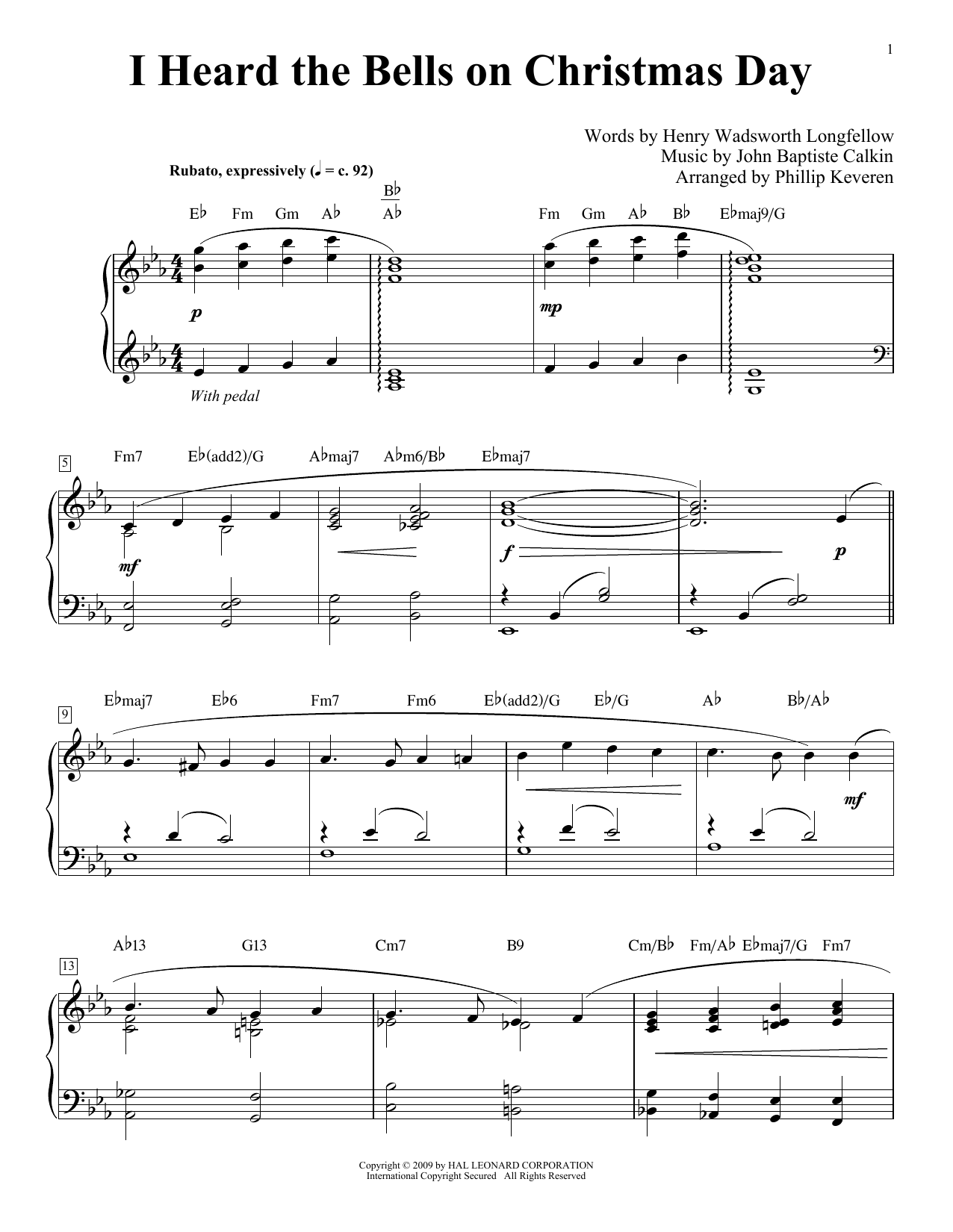 John Baptiste Calkin I Heard The Bells On Christmas Day [Jazz version] (arr. Phillip Keveren) Sheet Music Notes & Chords for Piano - Download or Print PDF