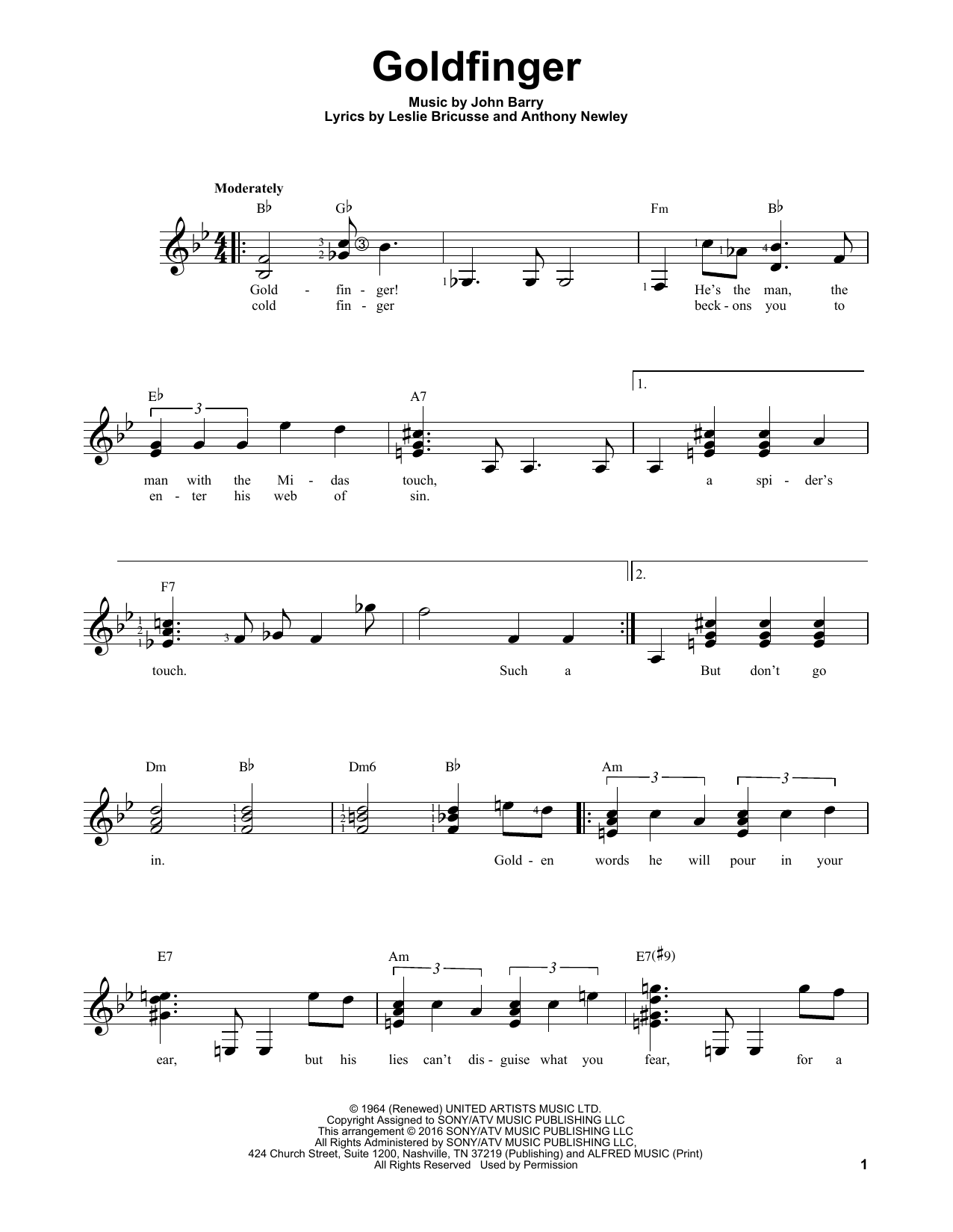 John Barry Goldfinger Sheet Music Notes & Chords for Easy Guitar - Download or Print PDF