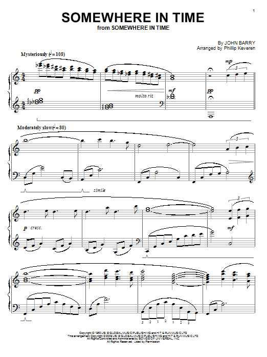 John Barry Somewhere In Time Sheet Music Notes & Chords for Piano - Download or Print PDF