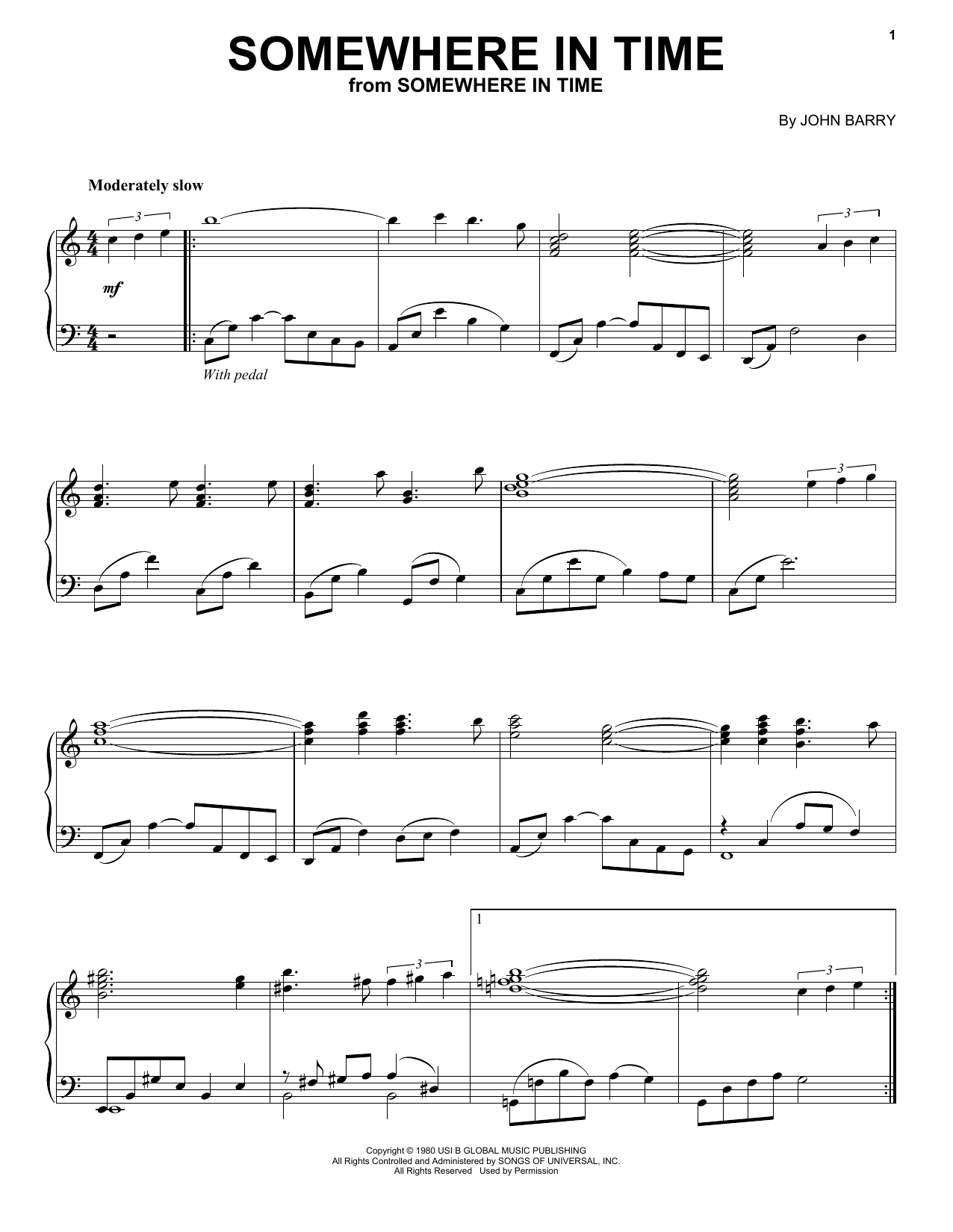 John Barry Somewhere In Time Sheet Music Notes & Chords for Piano Duet - Download or Print PDF