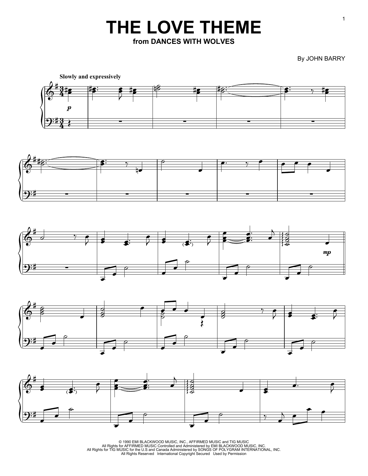 John Barry The Love Theme (from Dances With Wolves) (arr. Phillip Keveren) Sheet Music Notes & Chords for Piano Solo - Download or Print PDF