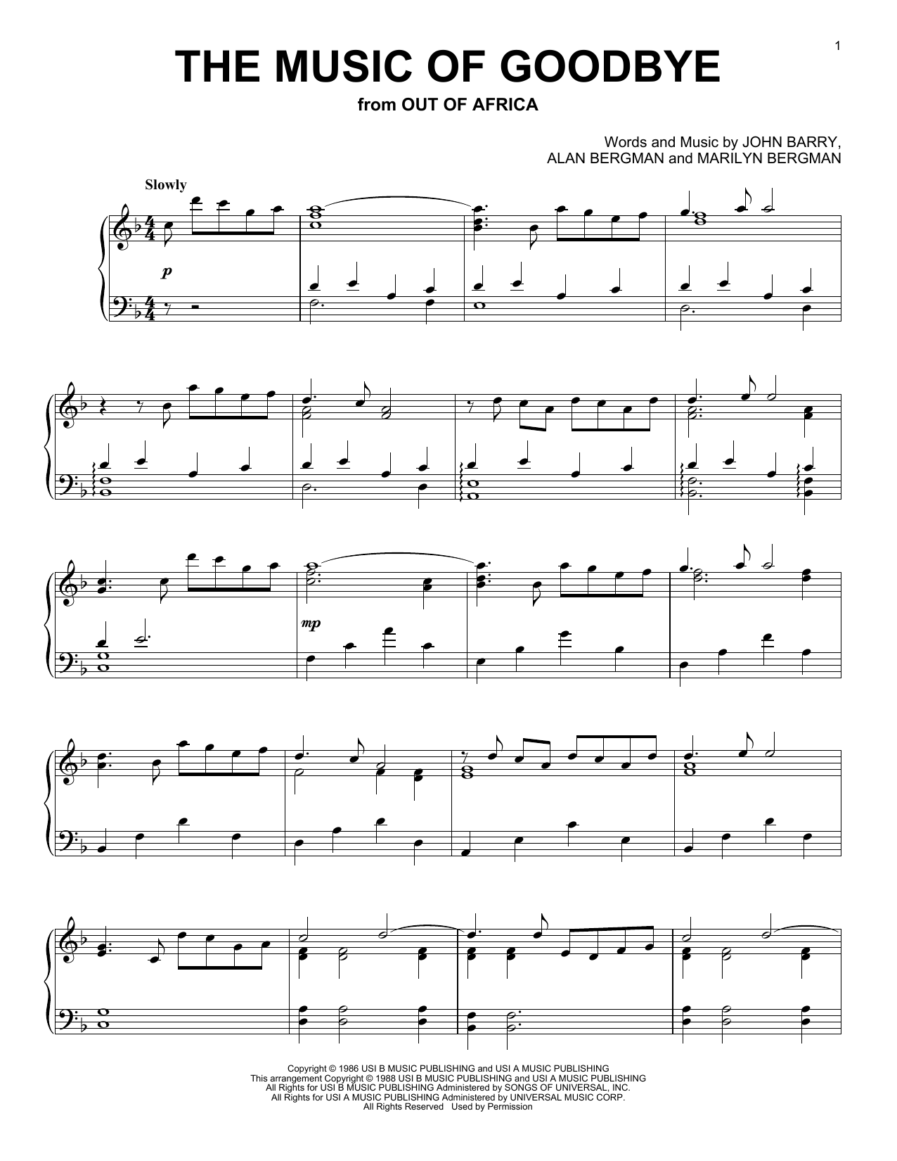 John Barry The Music Of Goodbye Sheet Music Notes & Chords for Trumpet - Download or Print PDF