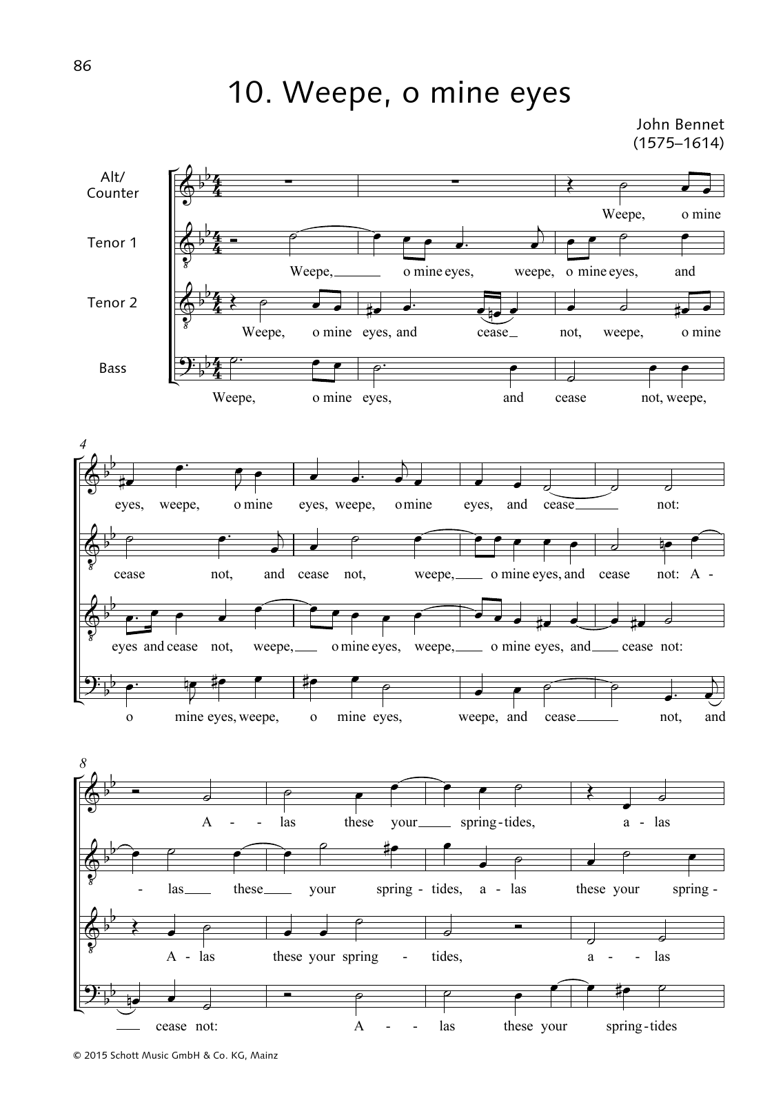 John Bennett Weepe, o mine eyes Sheet Music Notes & Chords for Choral - Download or Print PDF
