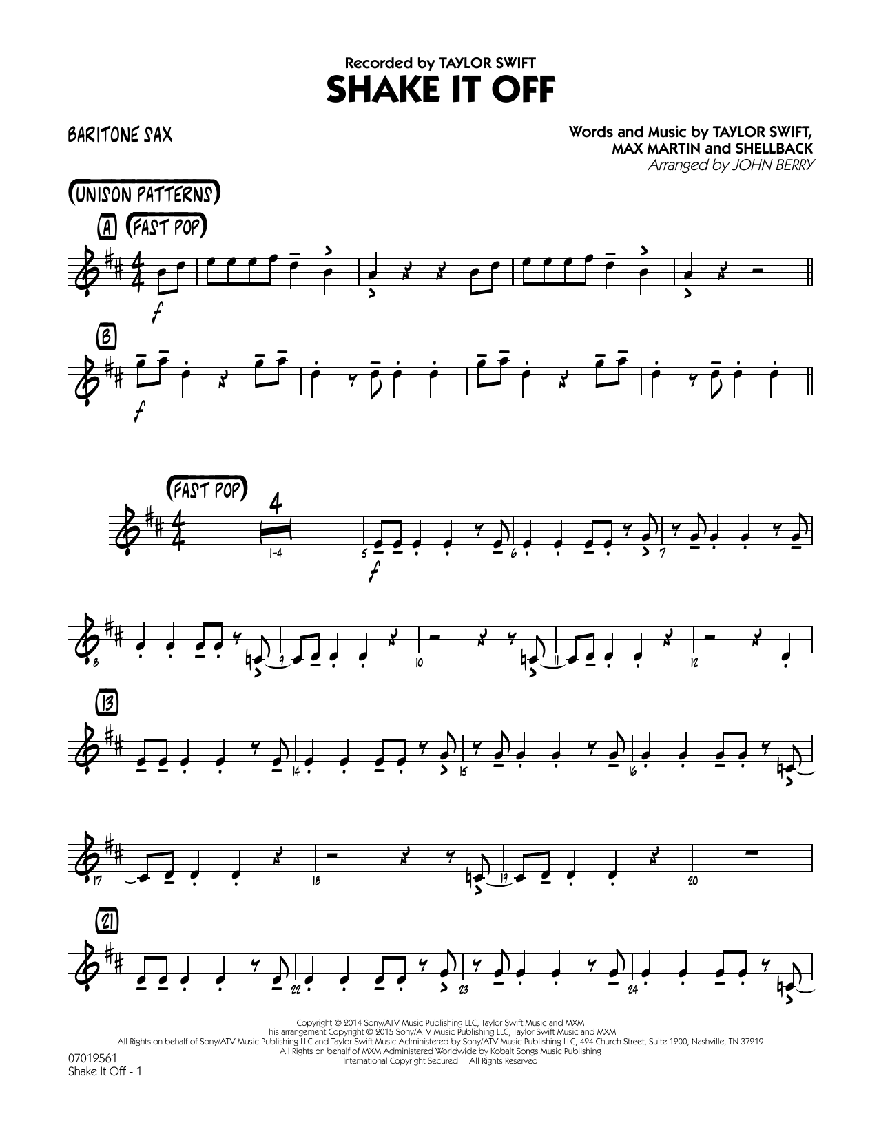 John Berry Shake It Off - Baritone Sax Sheet Music Notes & Chords for Jazz Ensemble - Download or Print PDF