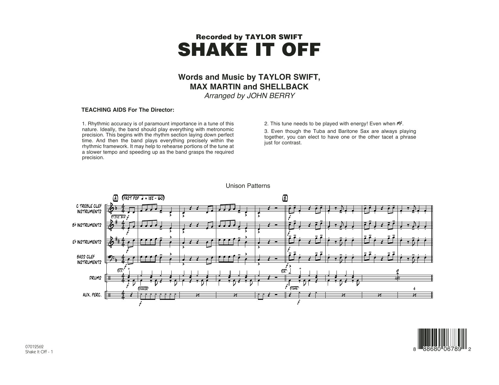 John Berry Shake It Off - Conductor Score (Full Score) Sheet Music Notes & Chords for Jazz Ensemble - Download or Print PDF John Berry Shake It Off - Conductor Score (Full Score) Sheet Music Notes & Chords for Jazz Ensemble - Download or Print PDF