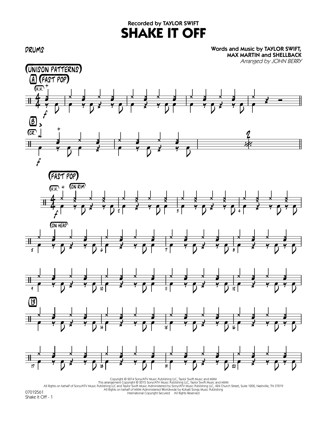 John Berry Shake It Off - Drums Sheet Music Notes & Chords for Jazz Ensemble - Download or Print PDF