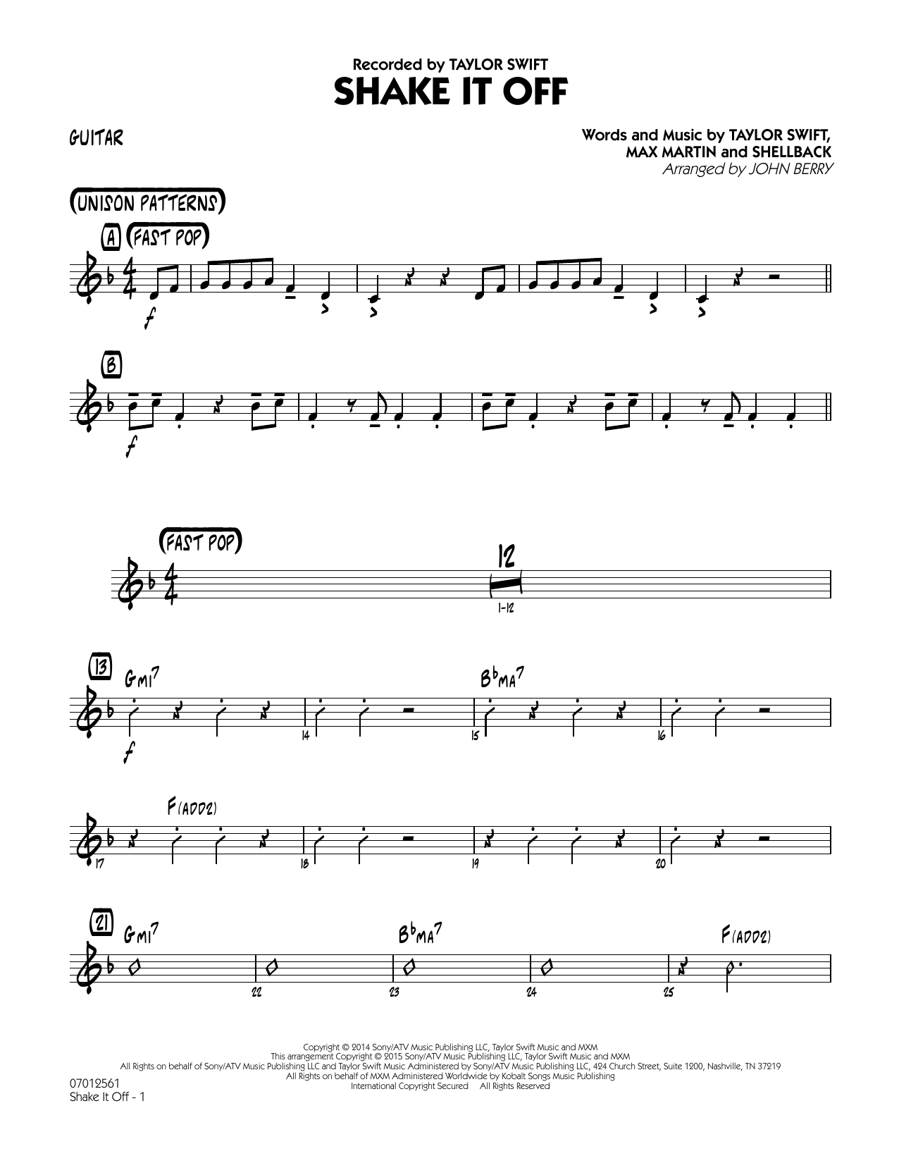John Berry Shake It Off - Guitar Sheet Music Notes & Chords for Jazz Ensemble - Download or Print PDF