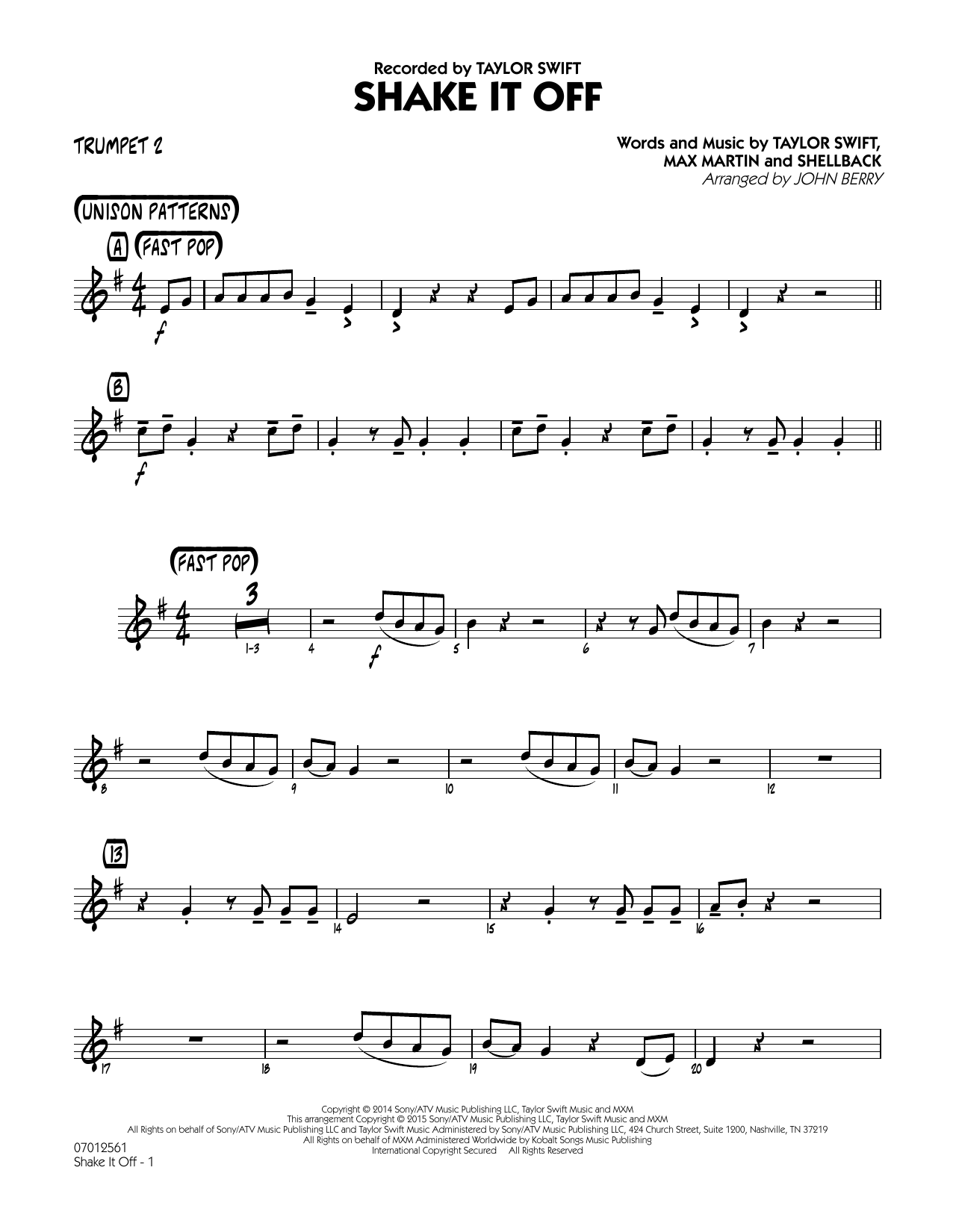 John Berry Shake It Off - Trumpet 2 Sheet Music Notes & Chords for Jazz Ensemble - Download or Print PDF