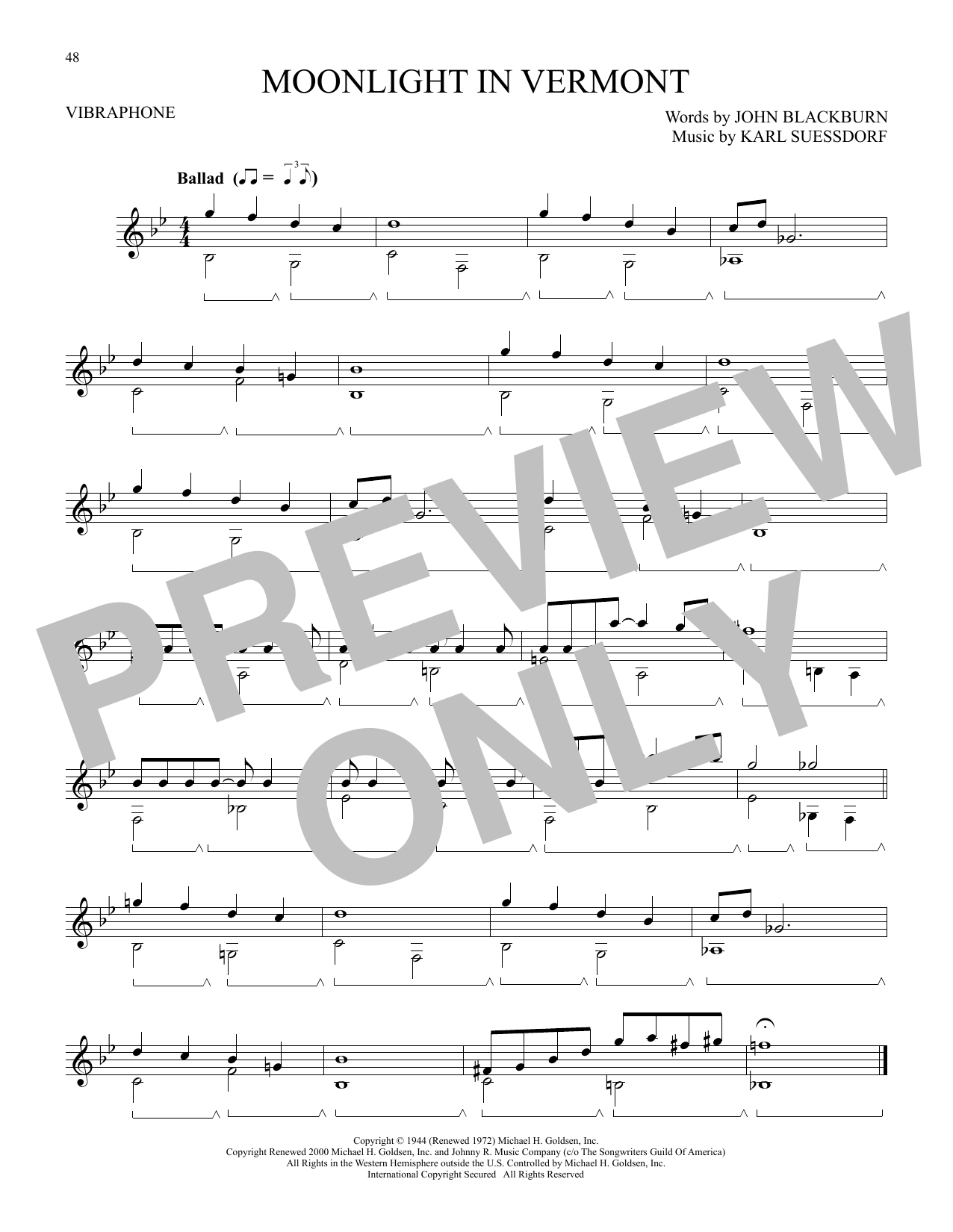 John Blackburn and Karl Suessdorf Moonlight In Vermont Sheet Music Notes & Chords for Vibraphone Solo - Download or Print PDF