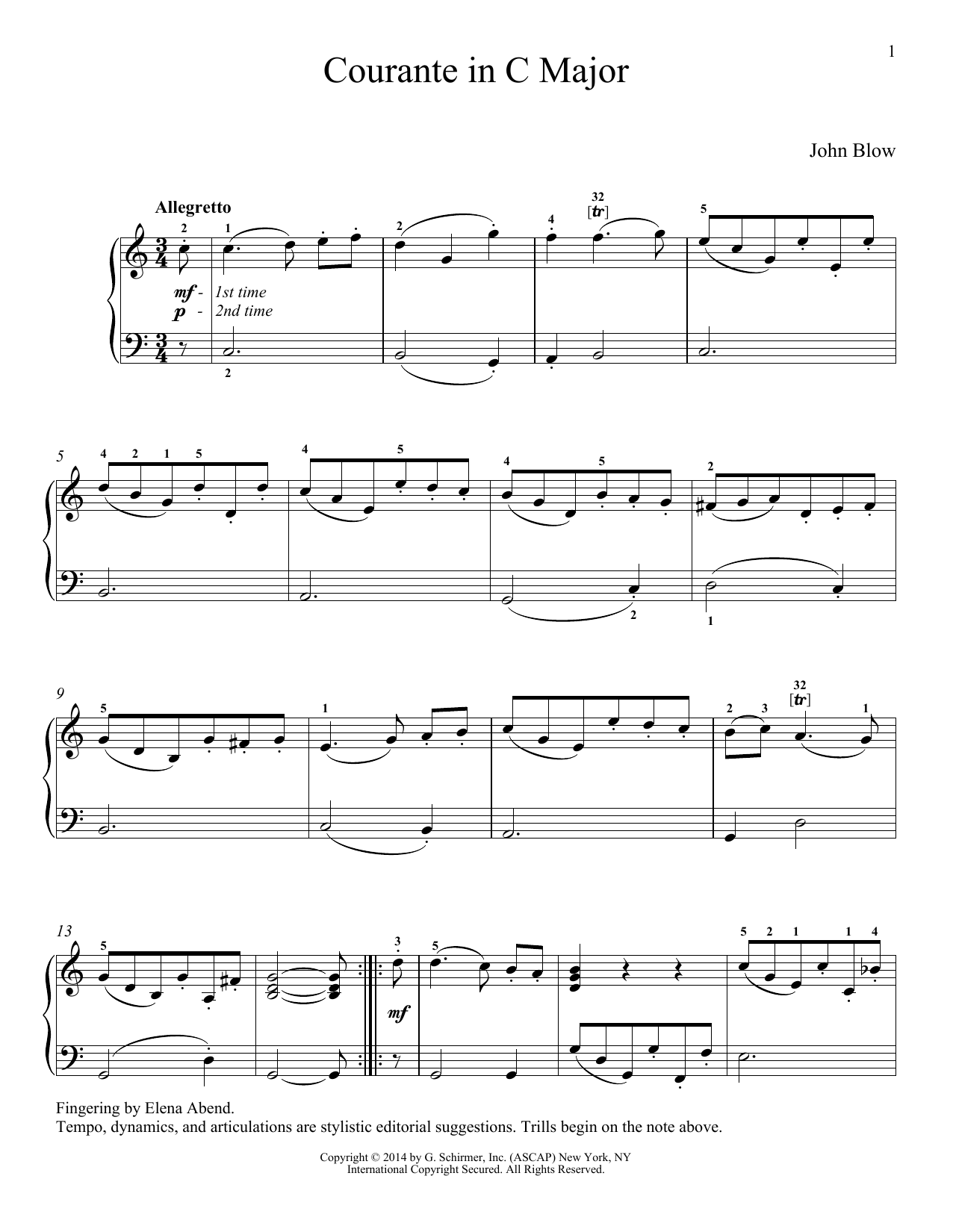 John Blow Courante Sheet Music Notes & Chords for Piano Solo - Download or Print PDF