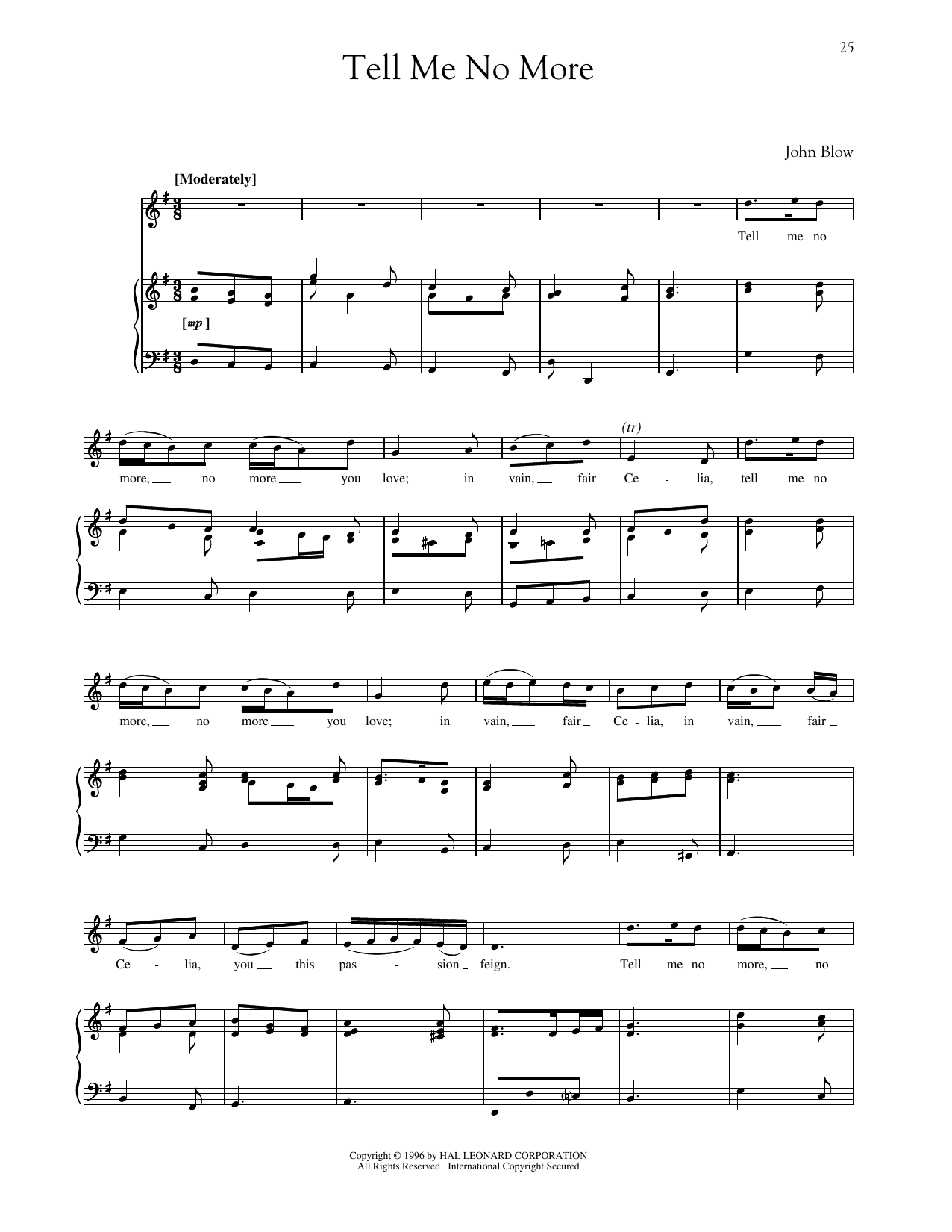 John Blow Tell Me No More Sheet Music Notes & Chords for Piano & Vocal - Download or Print PDF