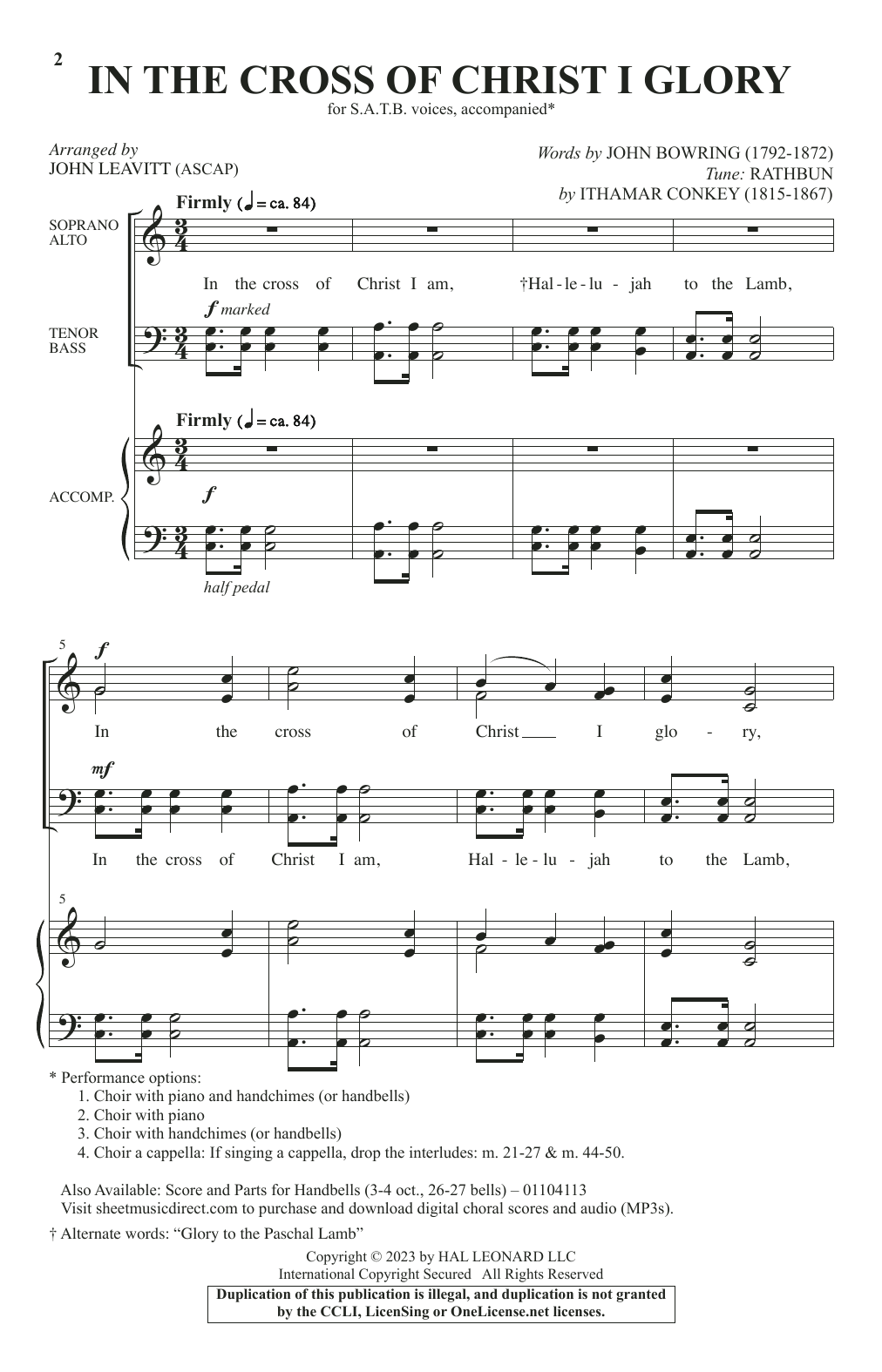 John Bowring In The Cross Of Christ I Glory (arr. John Leavitt) Sheet Music Notes & Chords for SATB Choir - Download or Print PDF