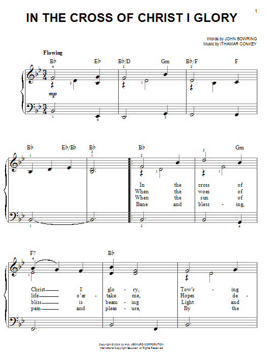 John Bowring In The Cross Of Christ I Glory Sheet Music Notes & Chords for Piano, Vocal & Guitar Chords (Right-Hand Melody) - Download or Print PDF