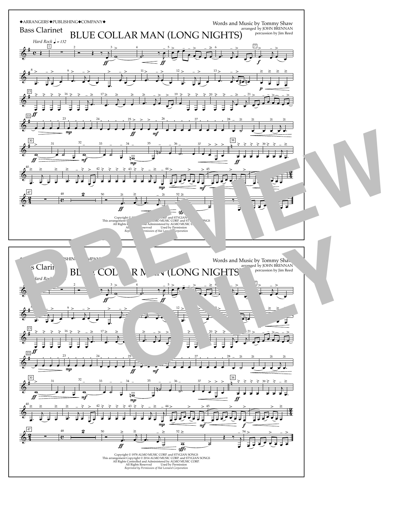 John Brennan Blue Collar Man (Long Nights) - Bass Clarinet Sheet Music Notes & Chords for Marching Band - Download or Print PDF