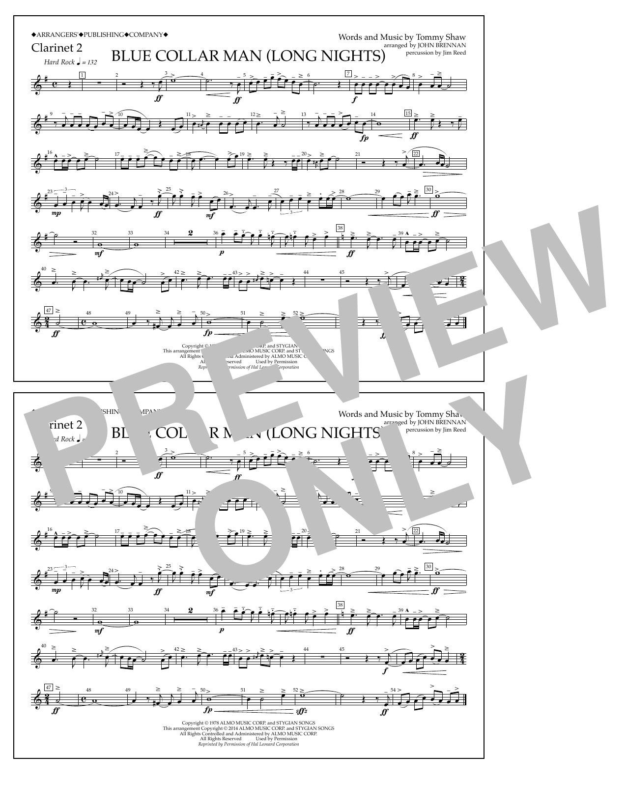 John Brennan Blue Collar Man (Long Nights) - Clarinet 2 Sheet Music Notes & Chords for Marching Band - Download or Print PDF