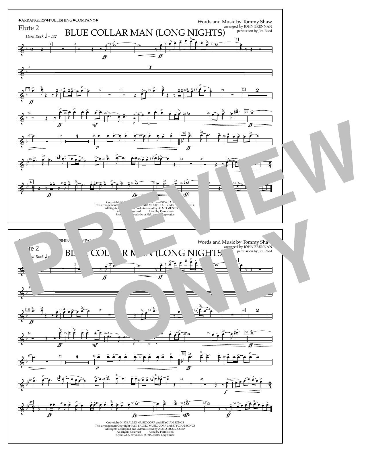 John Brennan Blue Collar Man (Long Nights) - Flute 2 Sheet Music Notes & Chords for Marching Band - Download or Print PDF