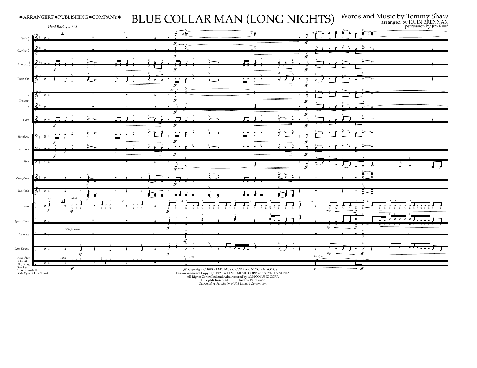 John Brennan Blue Collar Man (Long Nights) - Full Score Sheet Music Notes & Chords for Marching Band - Download or Print PDF