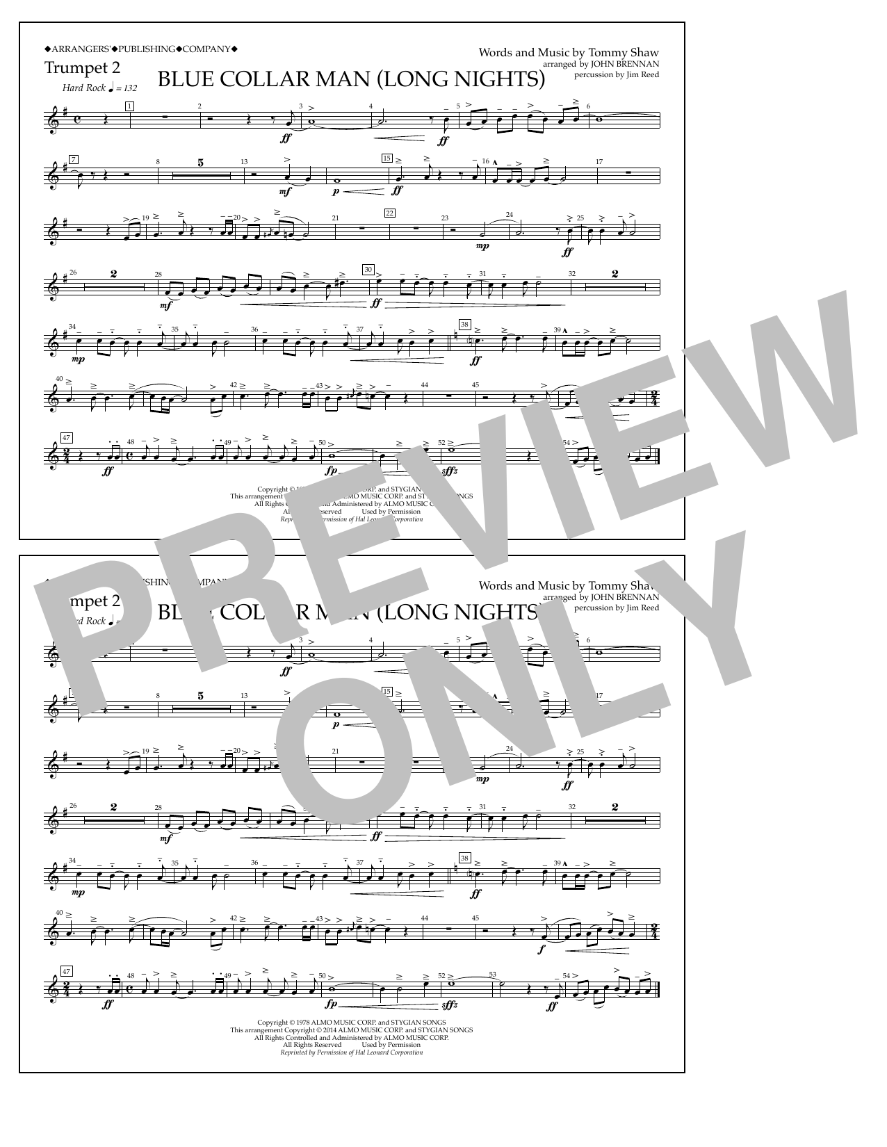 John Brennan Blue Collar Man (Long Nights) - Trumpet 2 Sheet Music Notes & Chords for Marching Band - Download or Print PDF
