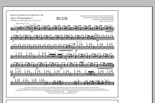 John Brennan Rude - Aux. Perc. 1 Sheet Music Notes & Chords for Marching Band - Download or Print PDF