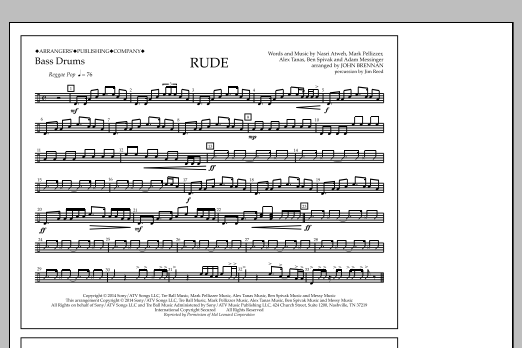 John Brennan Rude - Bass Drums Sheet Music Notes & Chords for Marching Band - Download or Print PDF