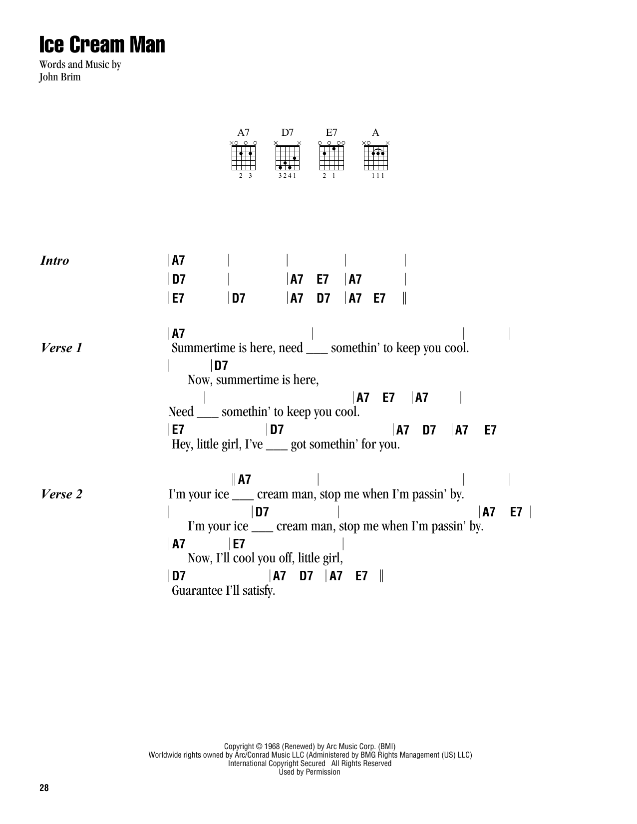 John Brim Ice Cream Man Sheet Music Notes & Chords for Lyrics & Chords - Download or Print PDF