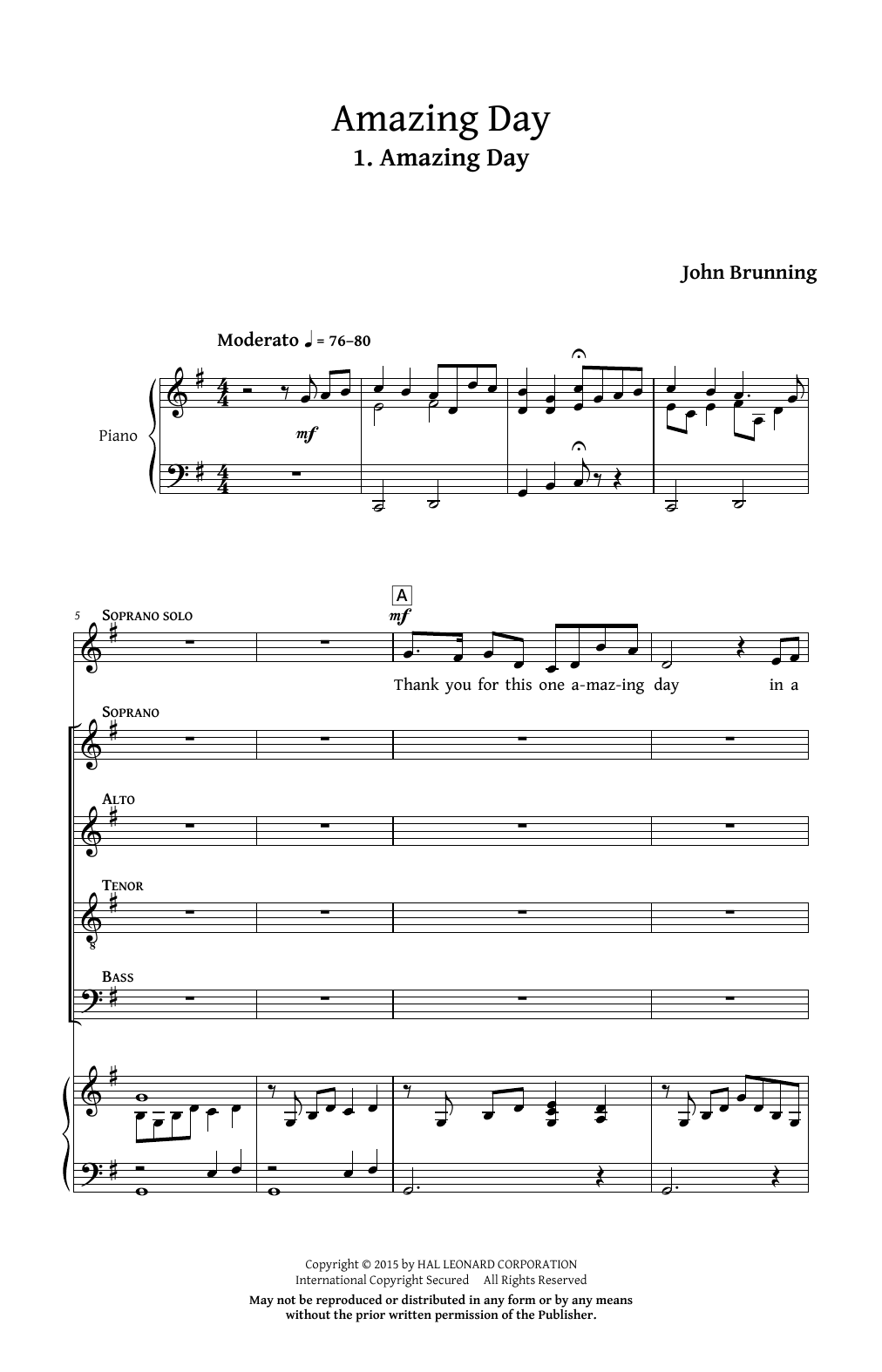John Brunning Amazing Day Sheet Music Notes & Chords for Choral SSATB - Download or Print PDF