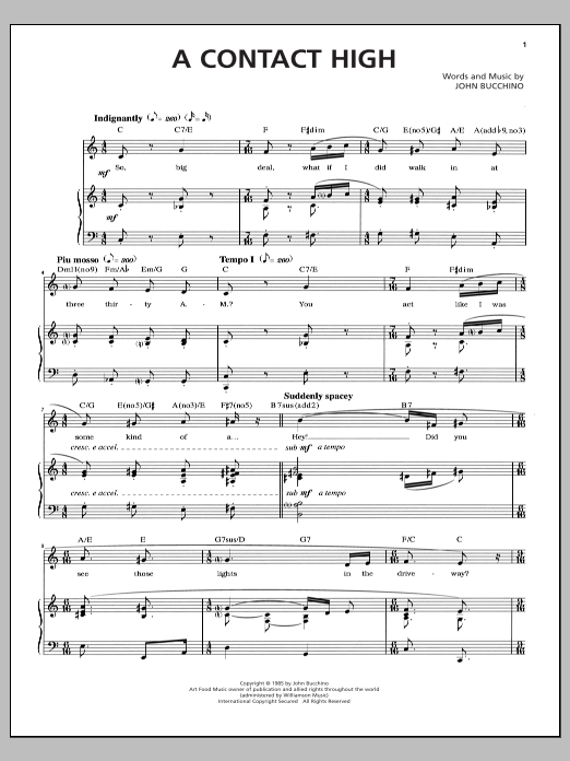 John Bucchino A Contact High Sheet Music Notes & Chords for Piano & Vocal - Download or Print PDF
