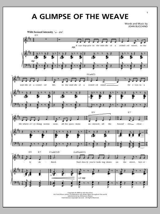 John Bucchino A Glimpse Of The Weave Sheet Music Notes & Chords for Piano & Vocal - Download or Print PDF