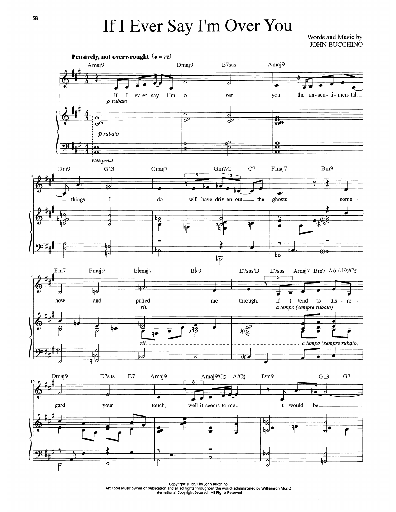 John Bucchino If I Ever Say I'm Over You Sheet Music Notes & Chords for Piano & Vocal - Download or Print PDF