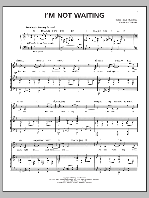 John Bucchino I'm Not Waiting Sheet Music Notes & Chords for Piano & Vocal - Download or Print PDF