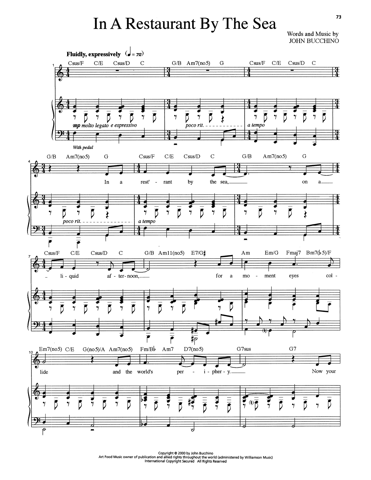 John Bucchino In A Restaurant By The Sea Sheet Music Notes & Chords for Piano & Vocal - Download or Print PDF