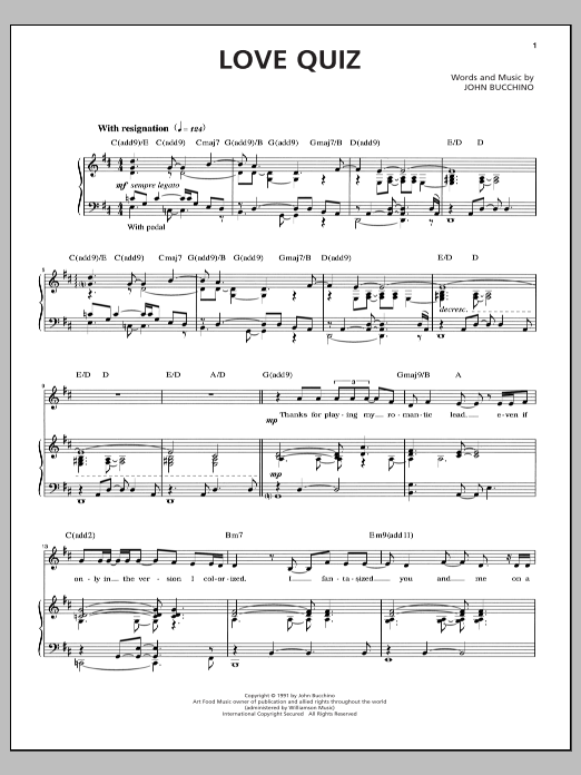 John Bucchino Love Quiz Sheet Music Notes & Chords for Piano & Vocal - Download or Print PDF