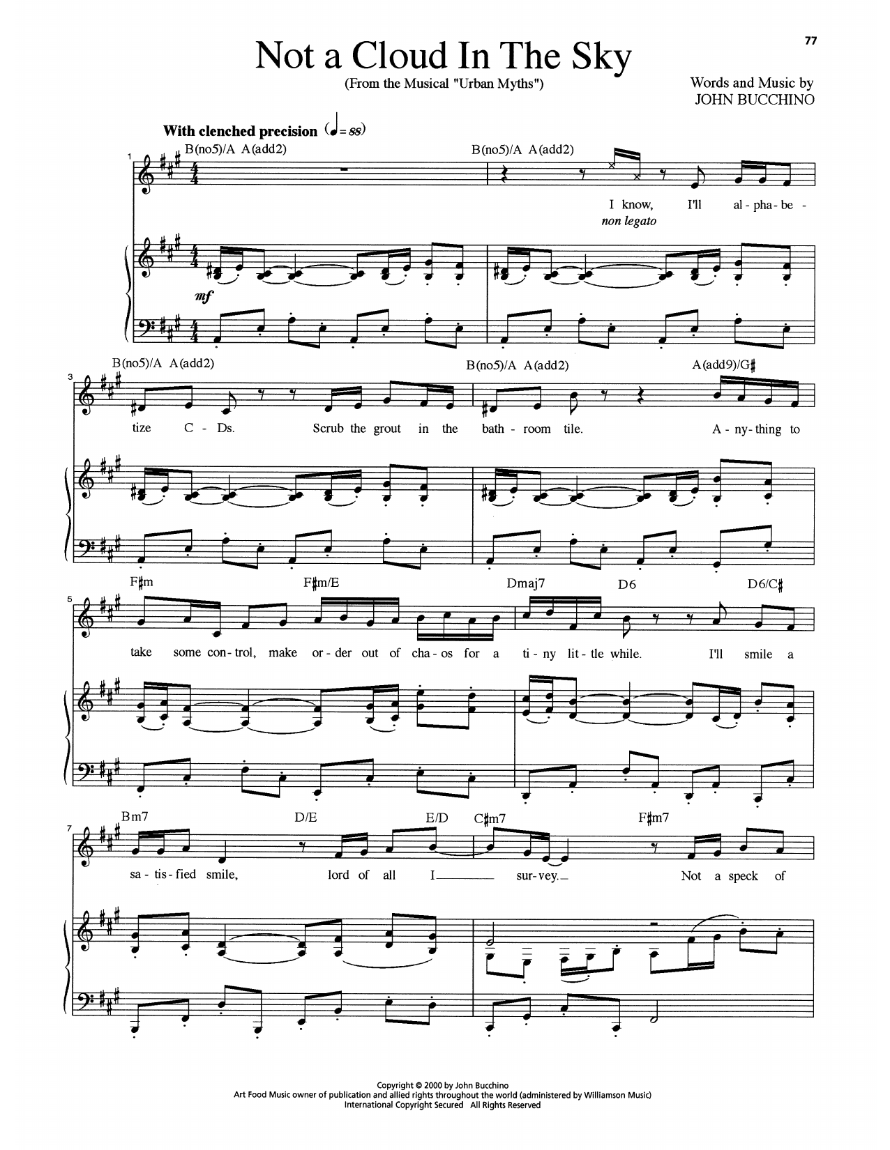 John Bucchino Not A Cloud In The Sky Sheet Music Notes & Chords for Piano & Vocal - Download or Print PDF