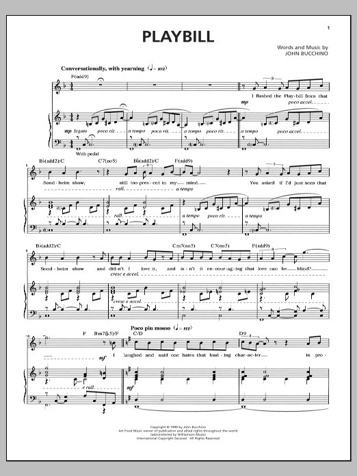 John Bucchino Playbill Sheet Music Notes & Chords for Piano & Vocal - Download or Print PDF