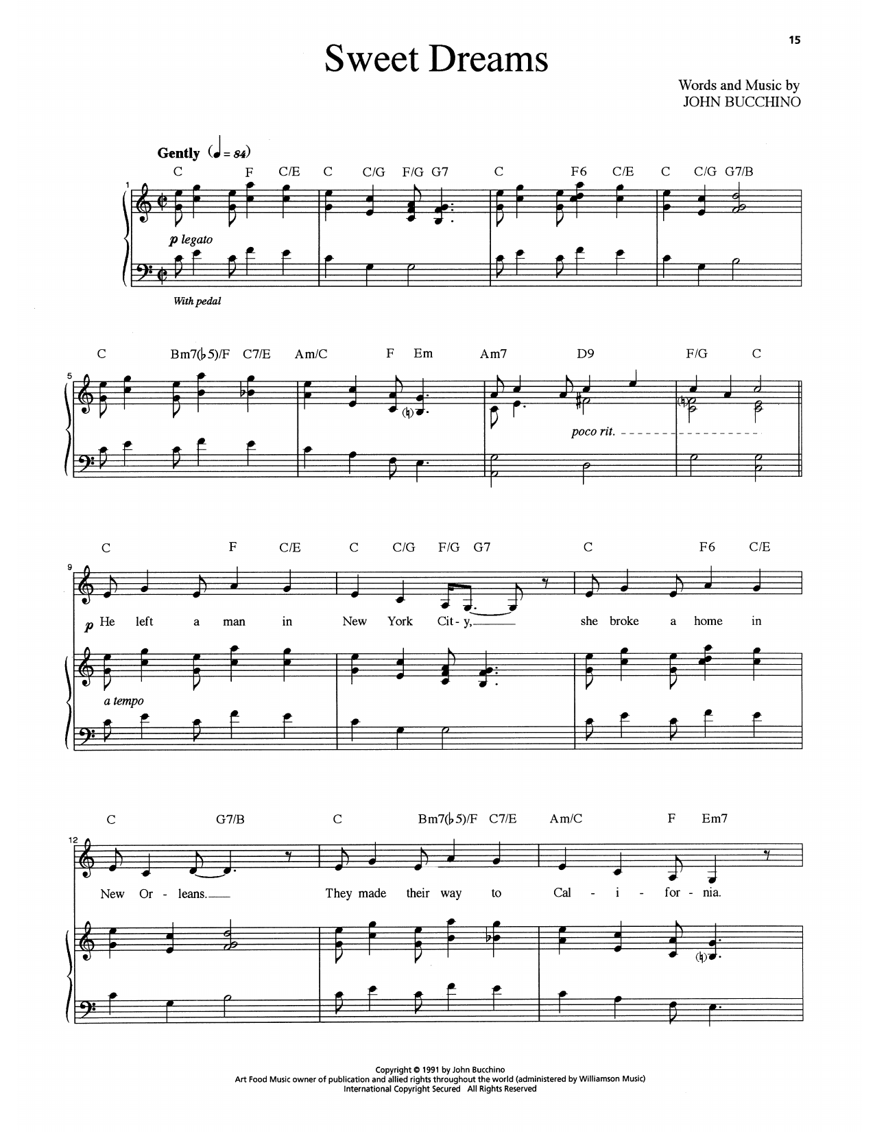 John Bucchino Sweet Dreams Sheet Music Notes & Chords for Piano & Vocal - Download or Print PDF