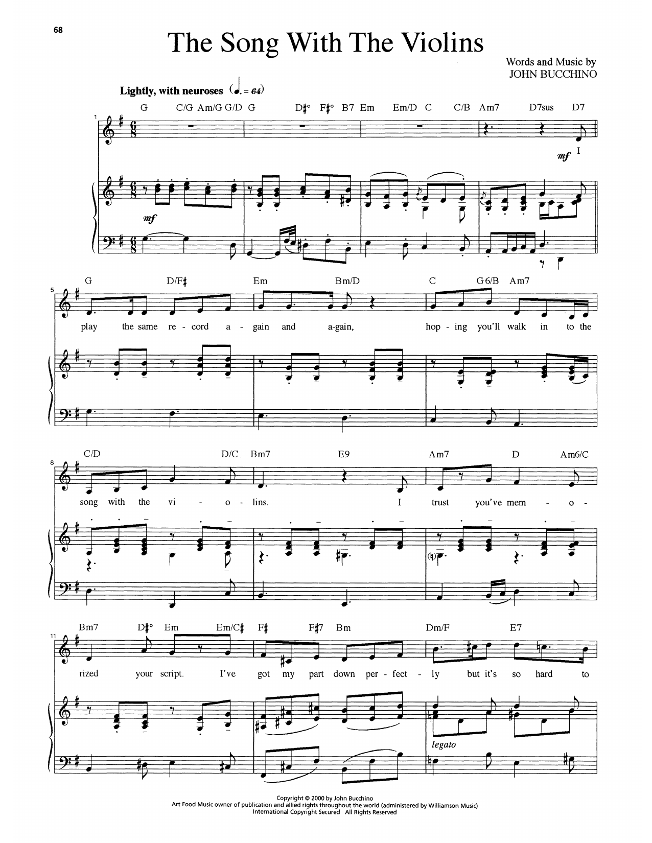 John Bucchino The Song With The Violins Sheet Music Notes & Chords for Piano & Vocal - Download or Print PDF