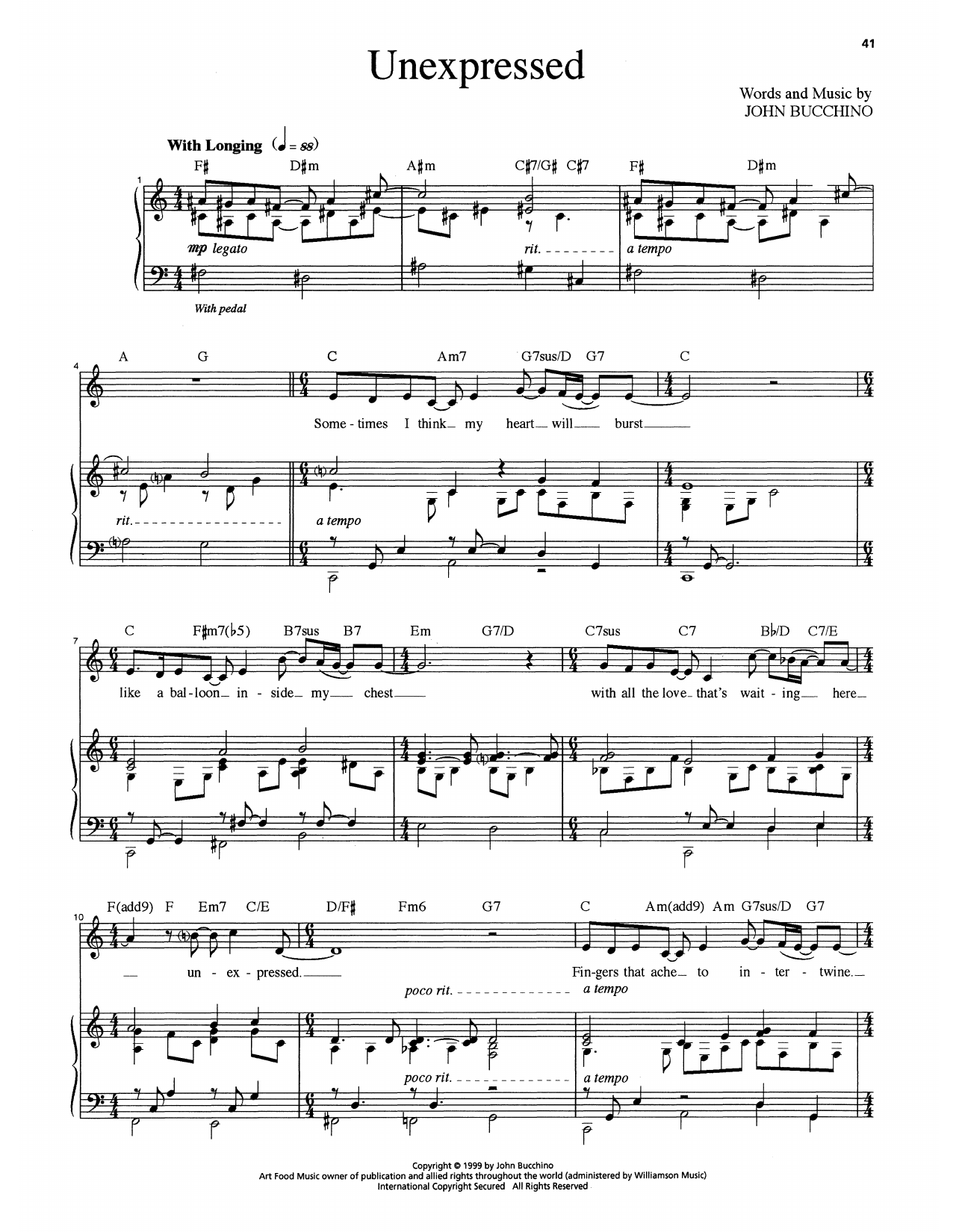 John Bucchino Unexpressed Sheet Music Notes & Chords for Piano & Vocal - Download or Print PDF